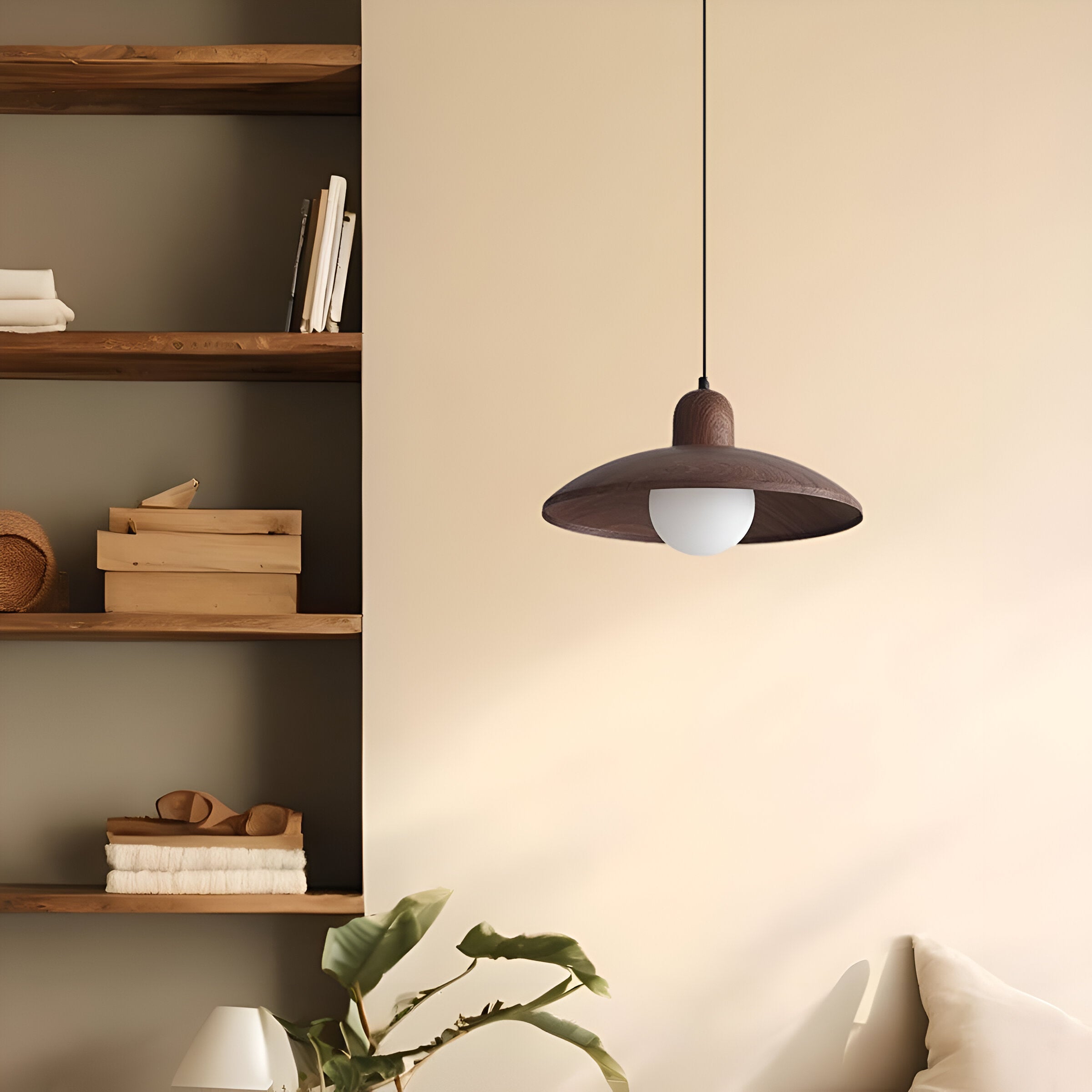 Wabi-Sabi Walnut Pendant Light | Japandi Style, E27 Warm White
