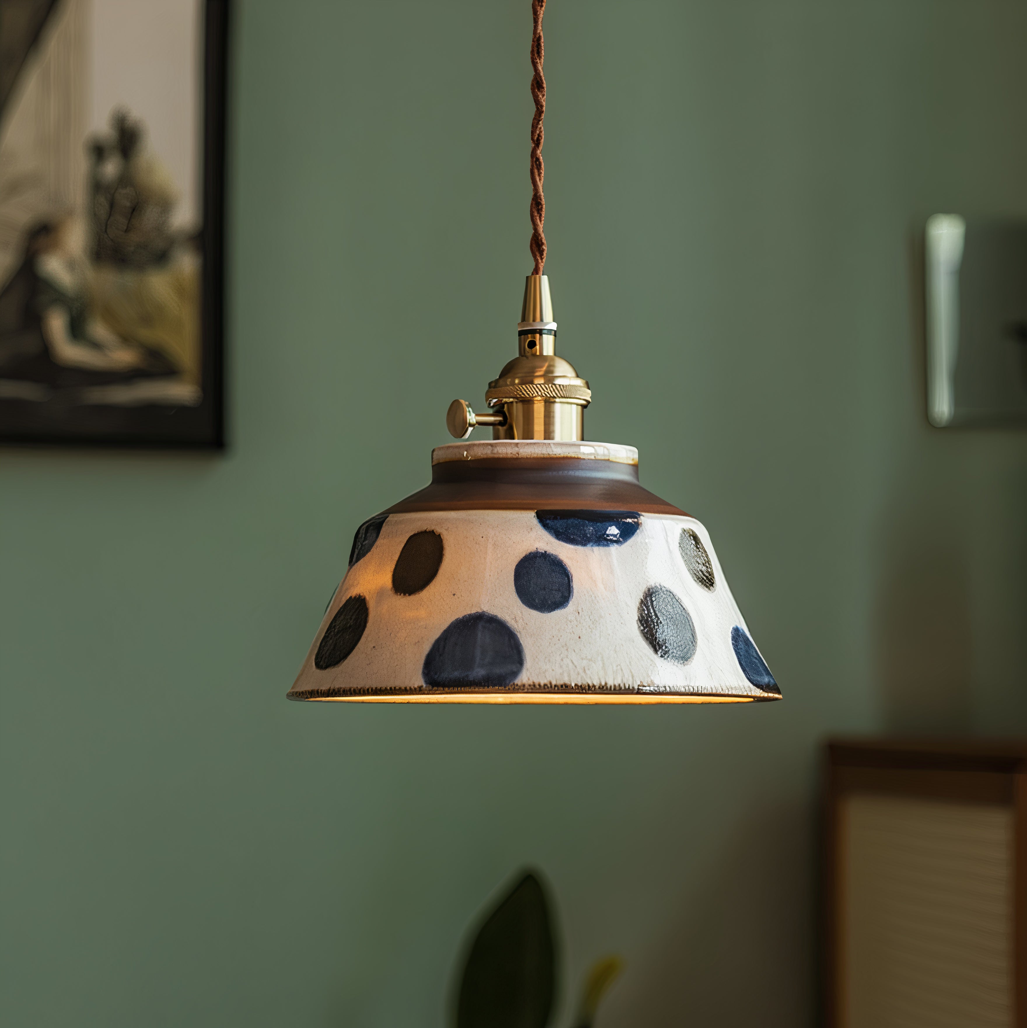Hand-Painted Ceramic Pendant Light | Scandinavian Floral Design