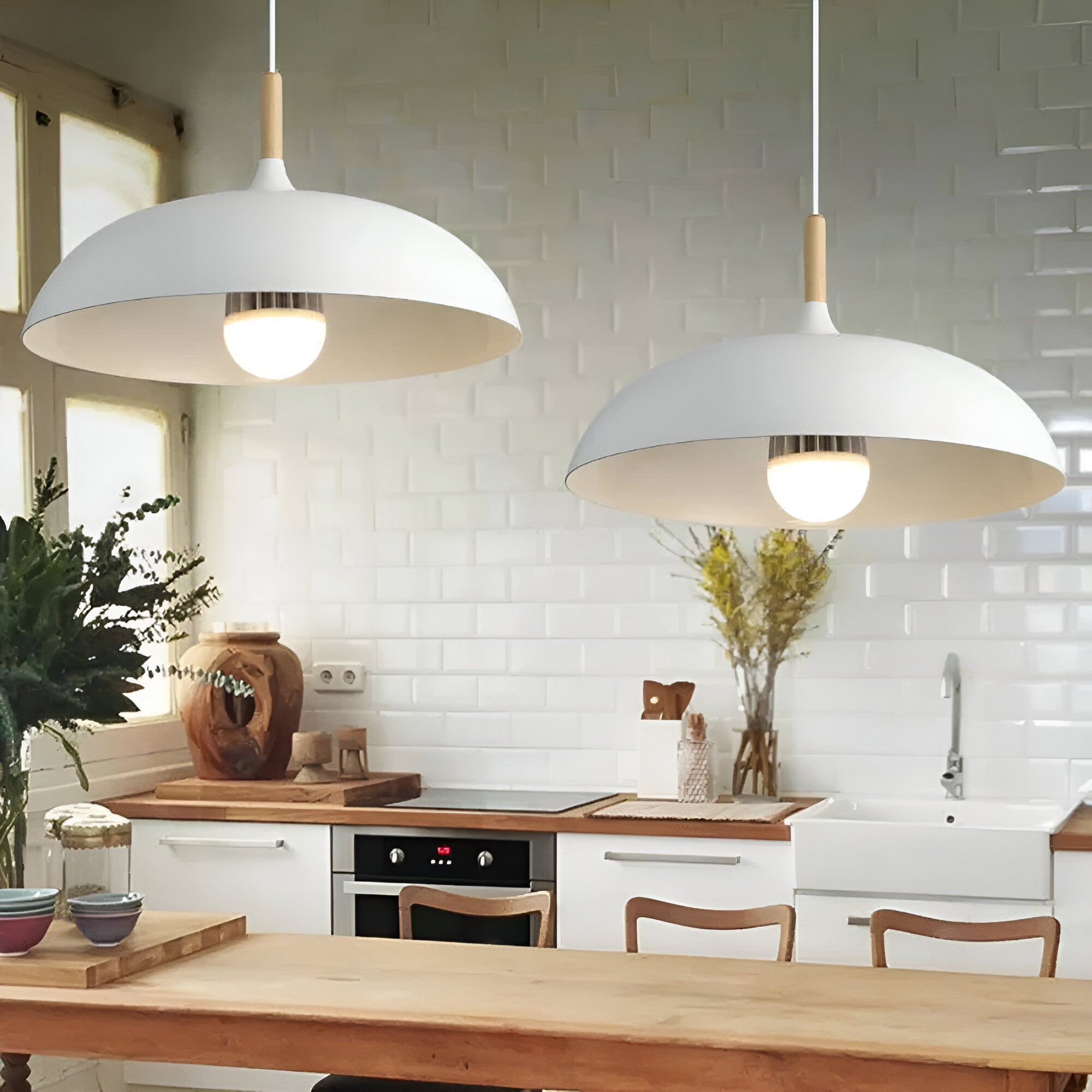 Wood and Iron Pendant Light | Japandi Style, E27, 4 Sizes