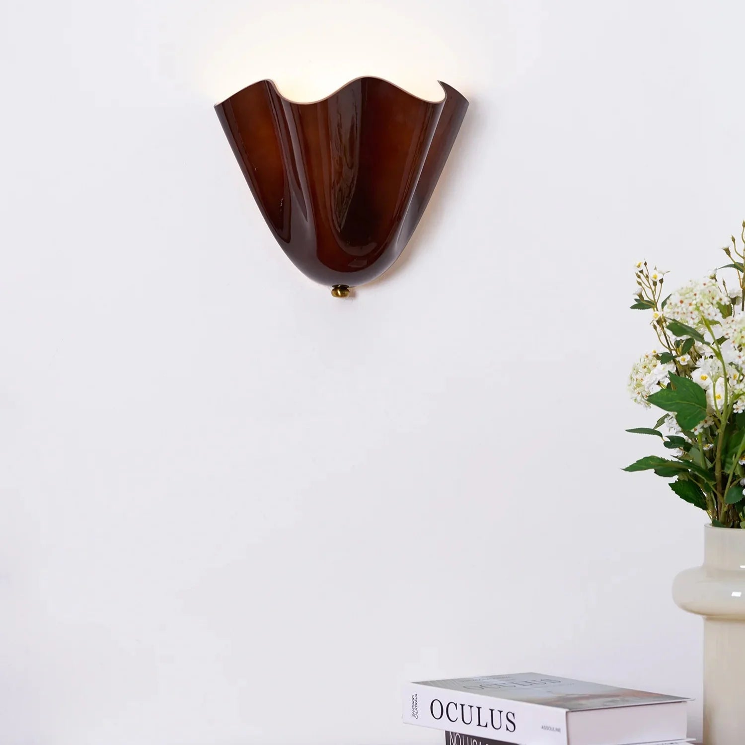 Retro Glass Shell Wall Sconce | French Art Deco Style, Iron Base