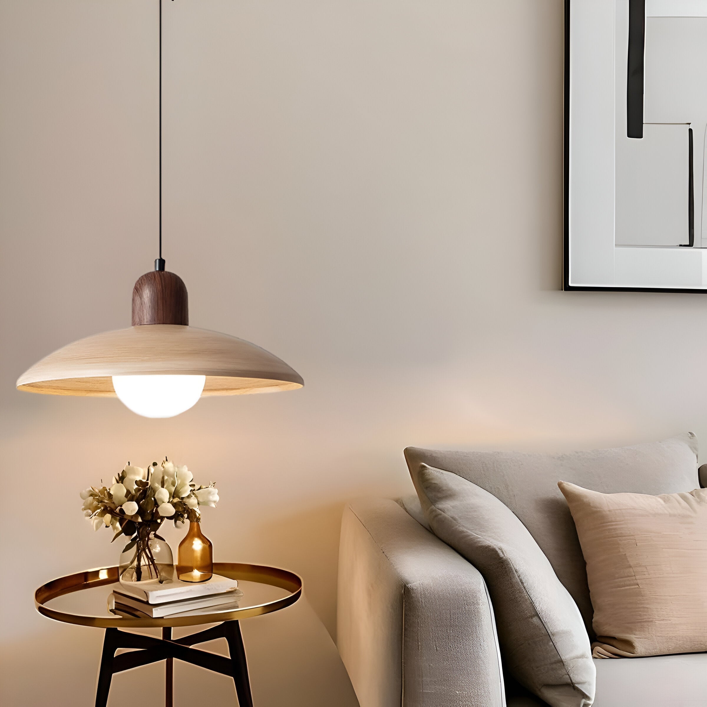 Wabi-Sabi Walnut Pendant Light | Japandi Style, E27 Warm White