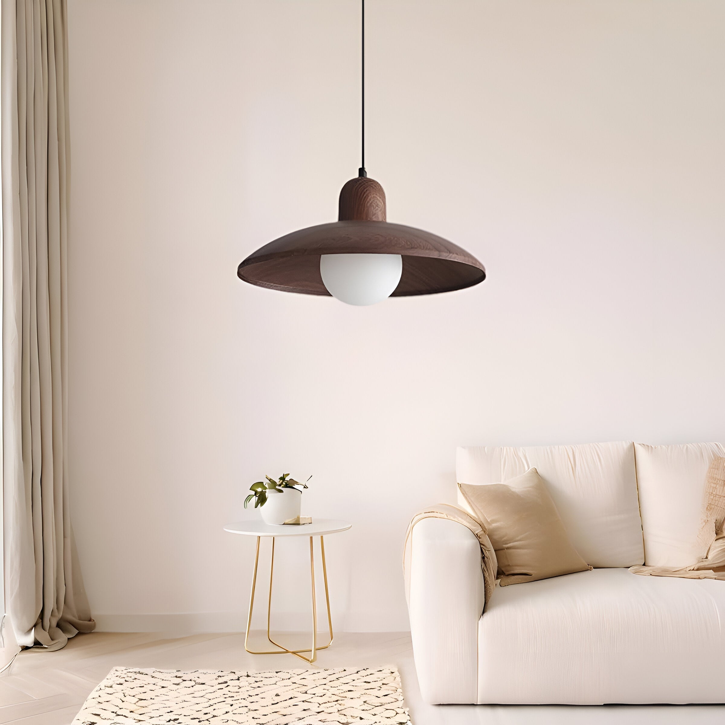 Wabi-Sabi Walnut Pendant Light | Japandi Style, E27 Warm White