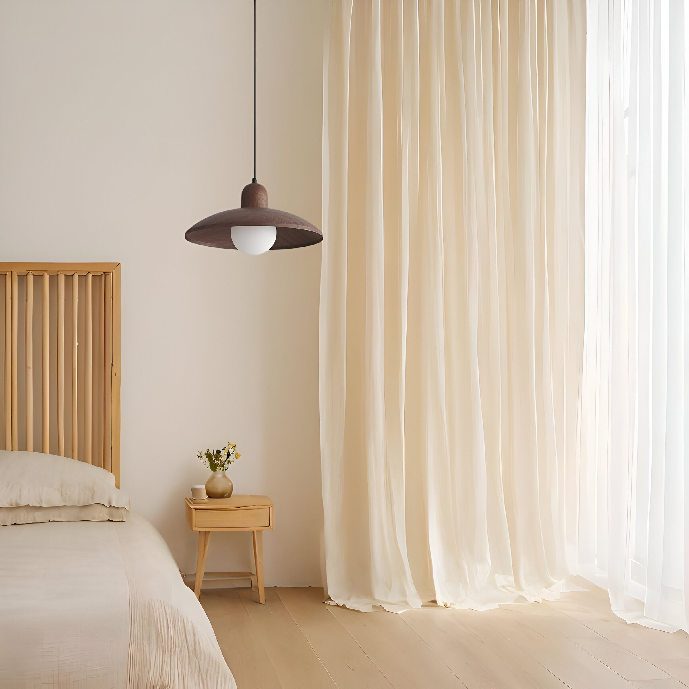 Wabi-Sabi Walnut Pendant Light | Japandi Style, E27 Warm White