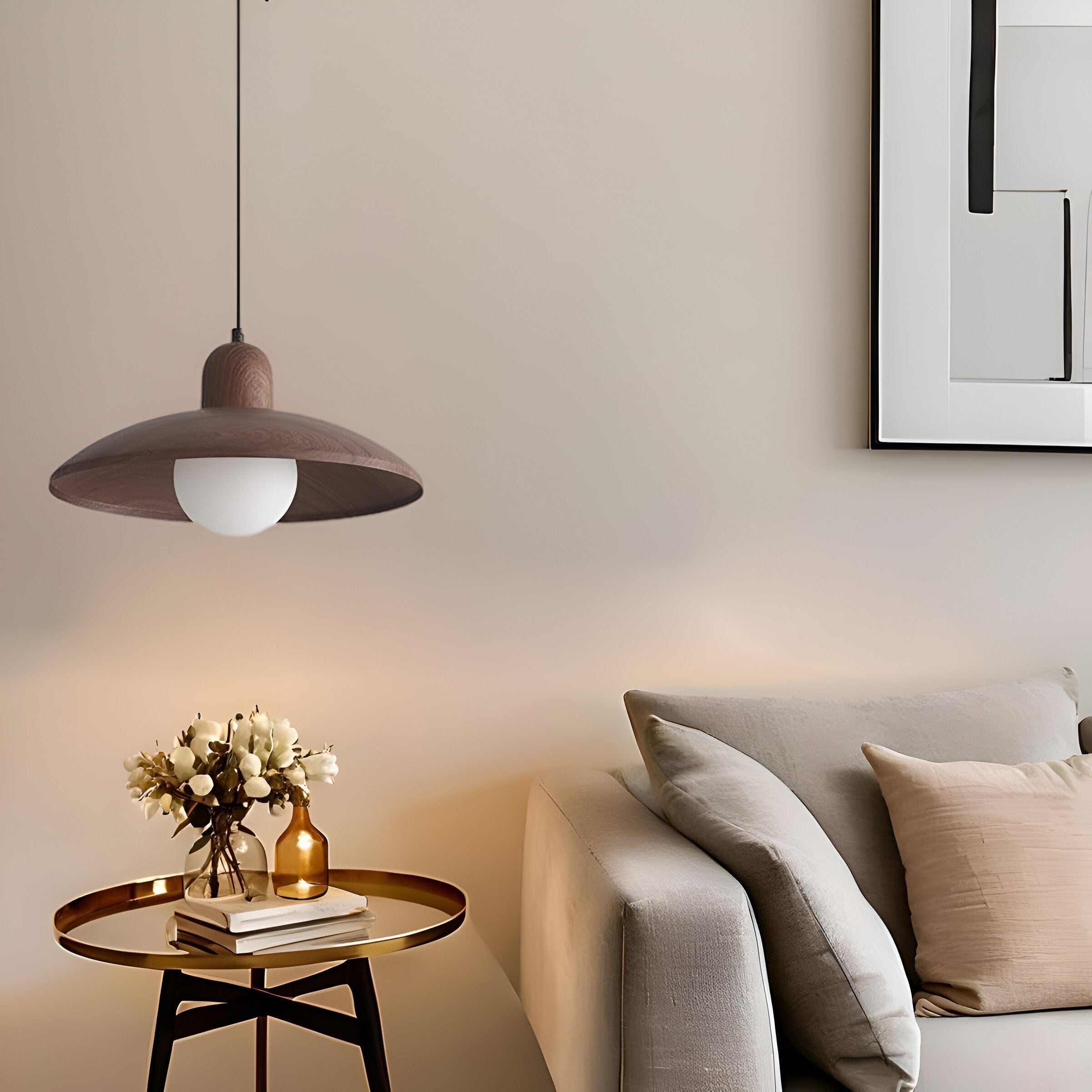 Wabi-Sabi Walnut Pendant Light | Japandi Style, E27 Warm White
