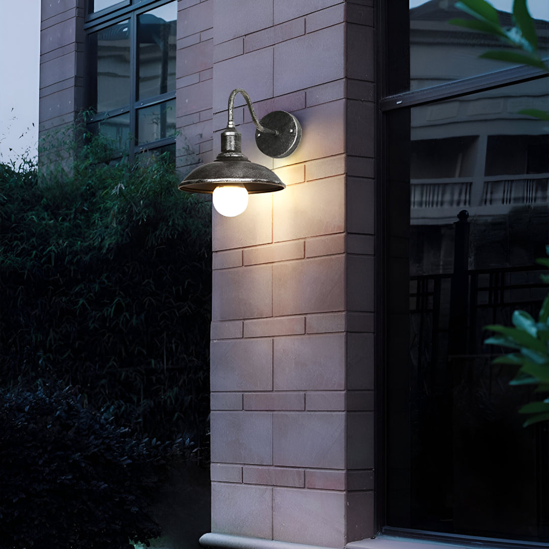 Industrial Gooseneck Outdoor Wall Light | Bowl Shade, IP65 Rated