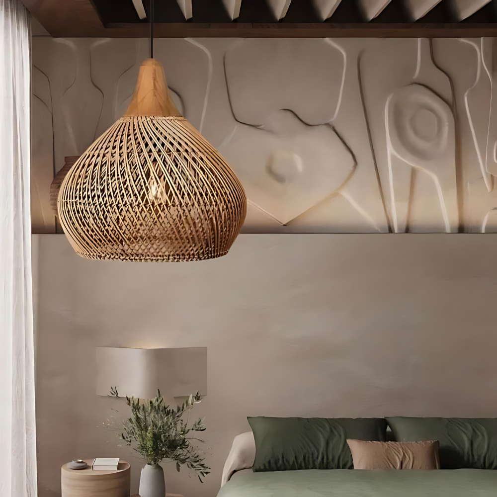 Rattan Pendant Light | Boho Handwoven, Natural or Black