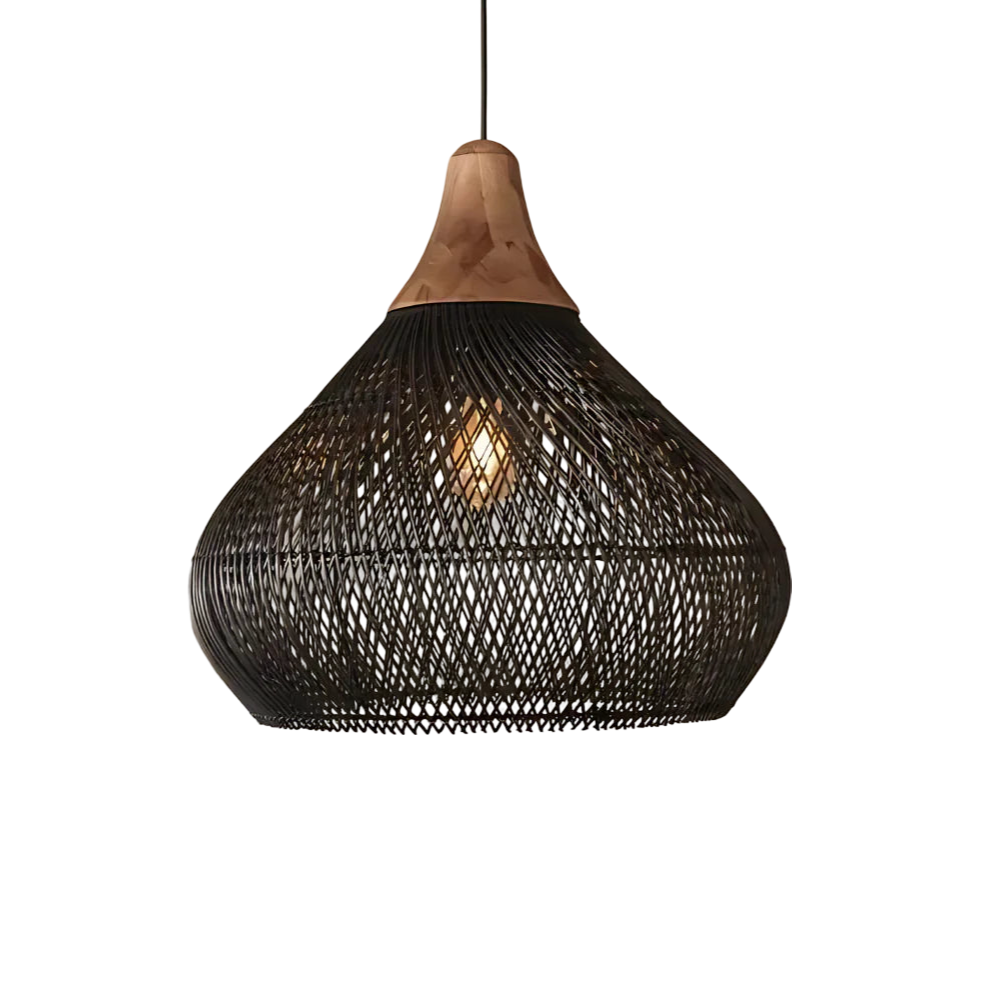 Rattan Pendant Light | Boho Handwoven, Natural or Black