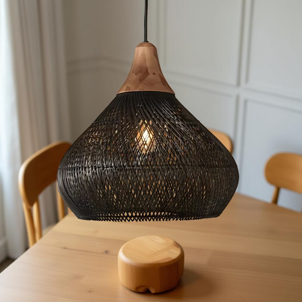 Rattan Pendant Light | Boho Handwoven, Natural or Black