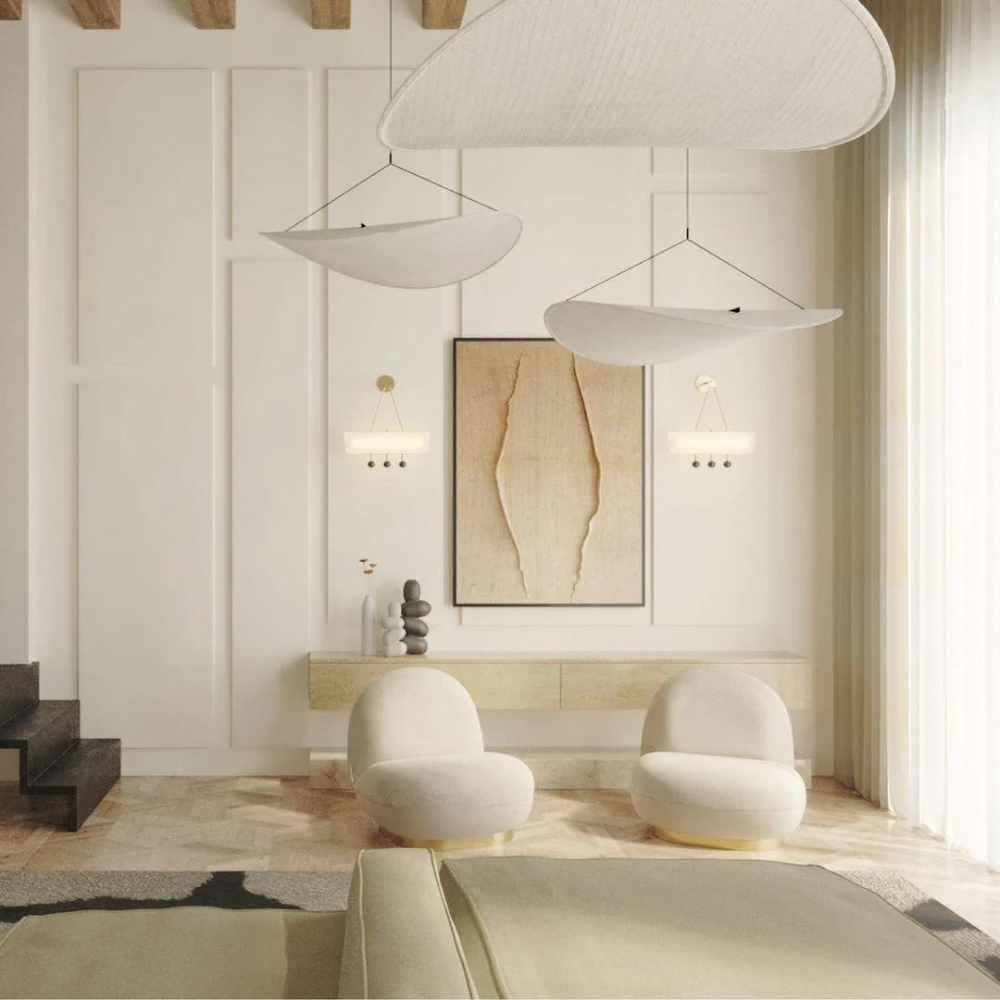 Japandi Silk Pendant Light | Round, Height-Adjustable, E27