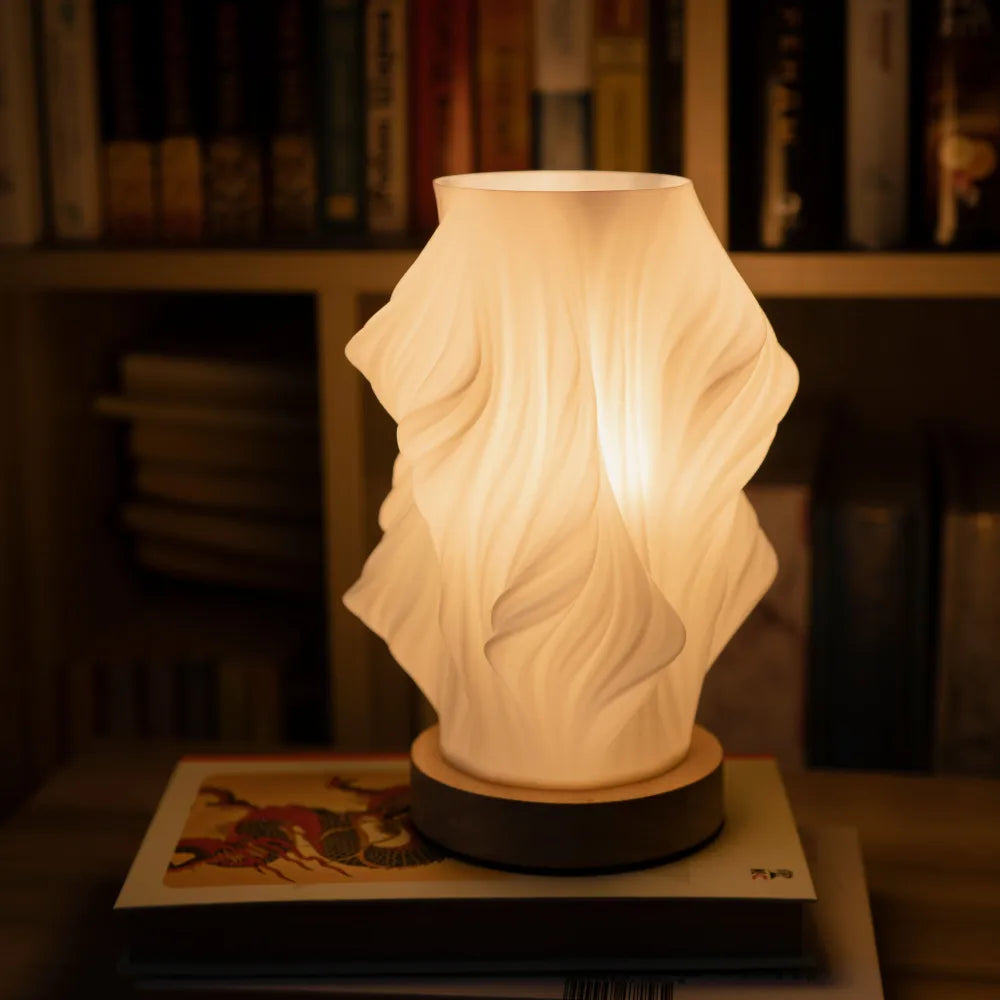 Sculptural LED Table Lamp | Wood Base, Dimmable, USB Powered