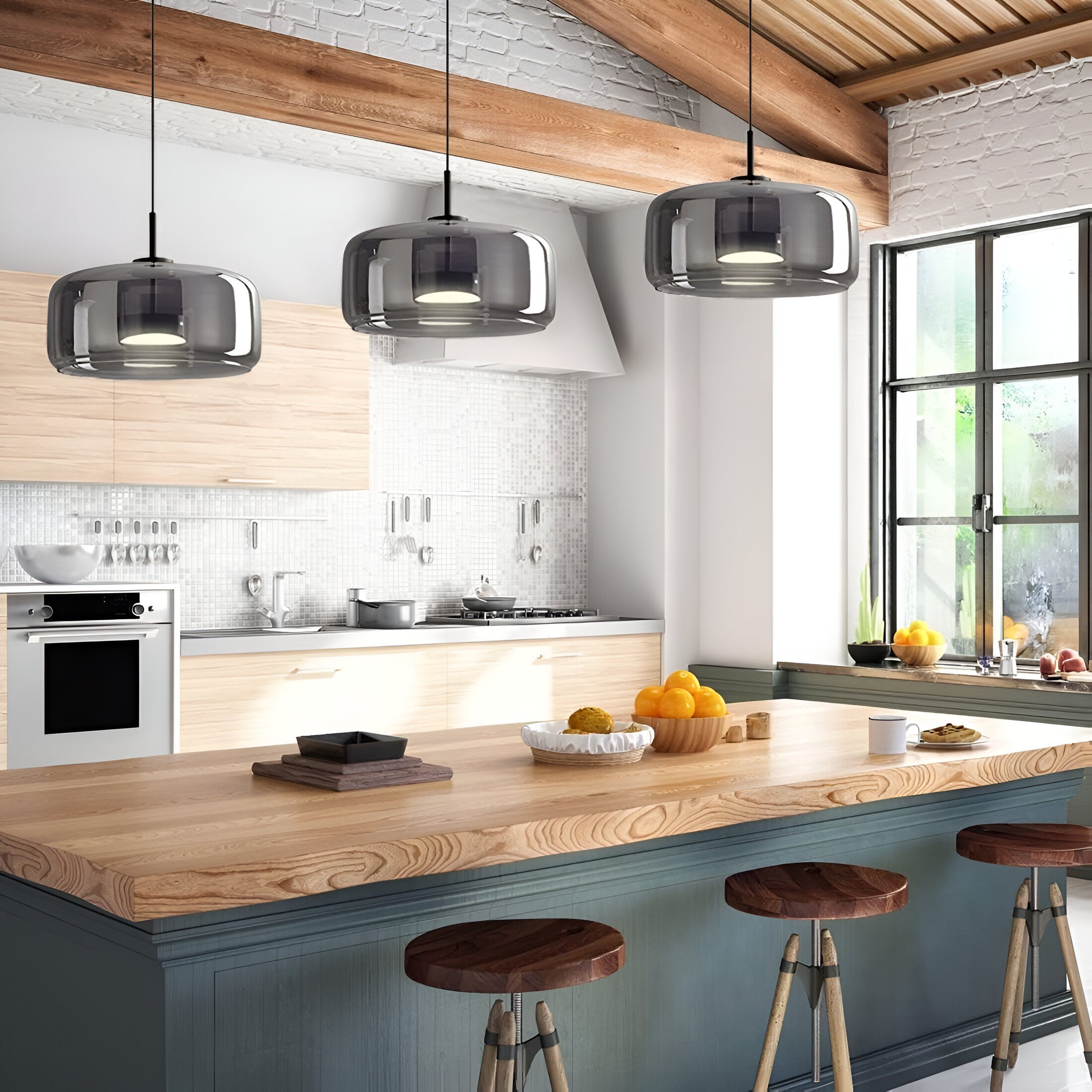 Retro Glass Pendant Light | Hand-Blown Smoke Glass, Switchable CCT