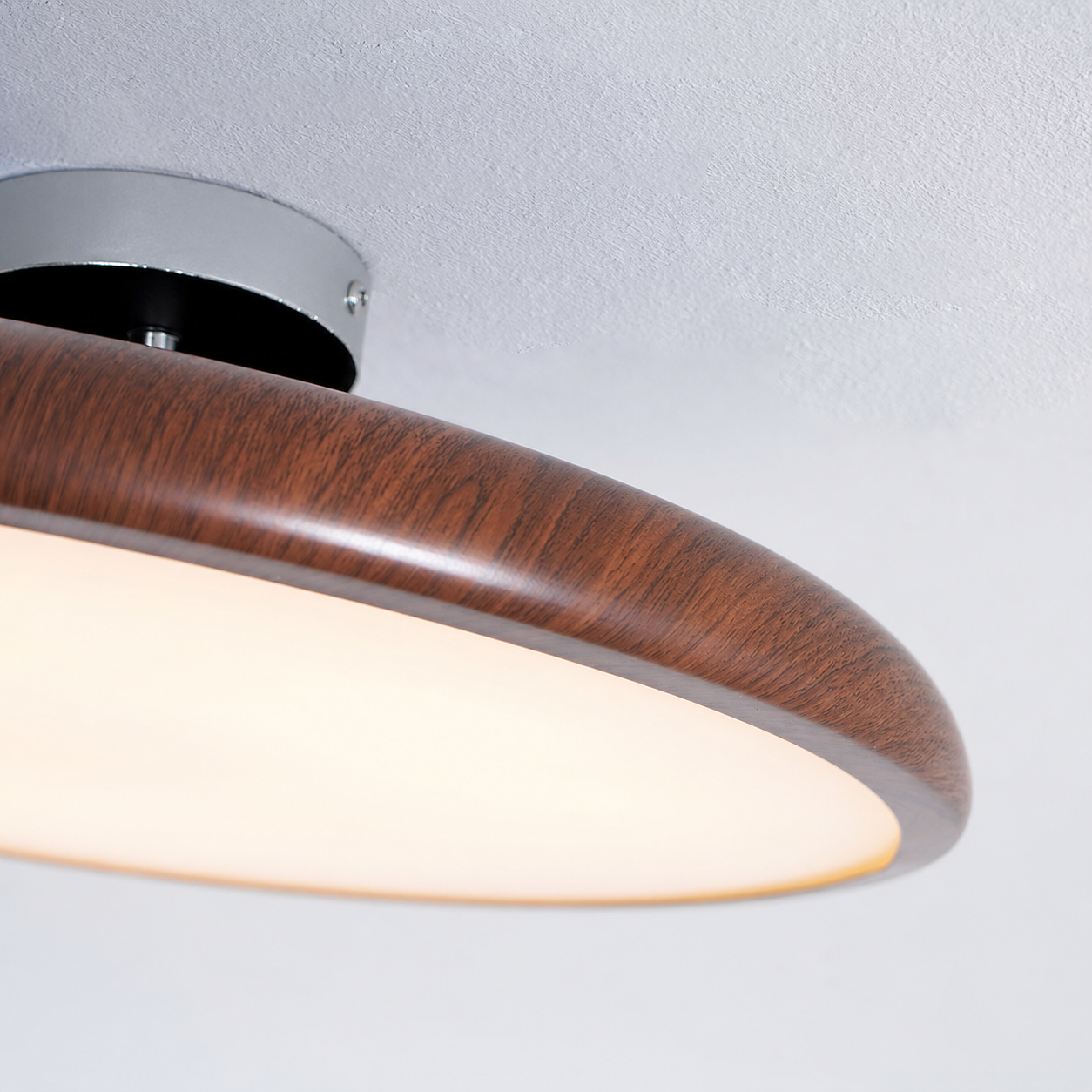 Round Flush Ceiling Light | Wood-Effect Frame, 3000K Warm White