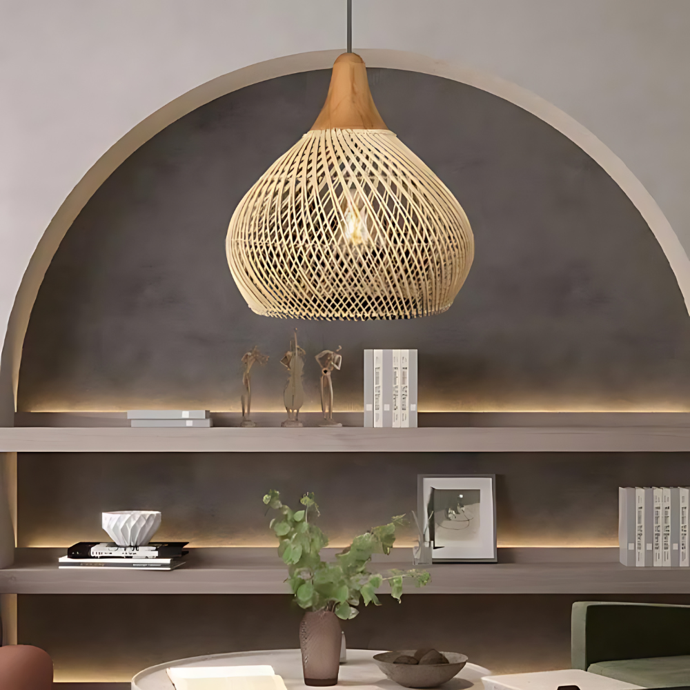 Rattan Pendant Light | Boho Handwoven, Natural or Black