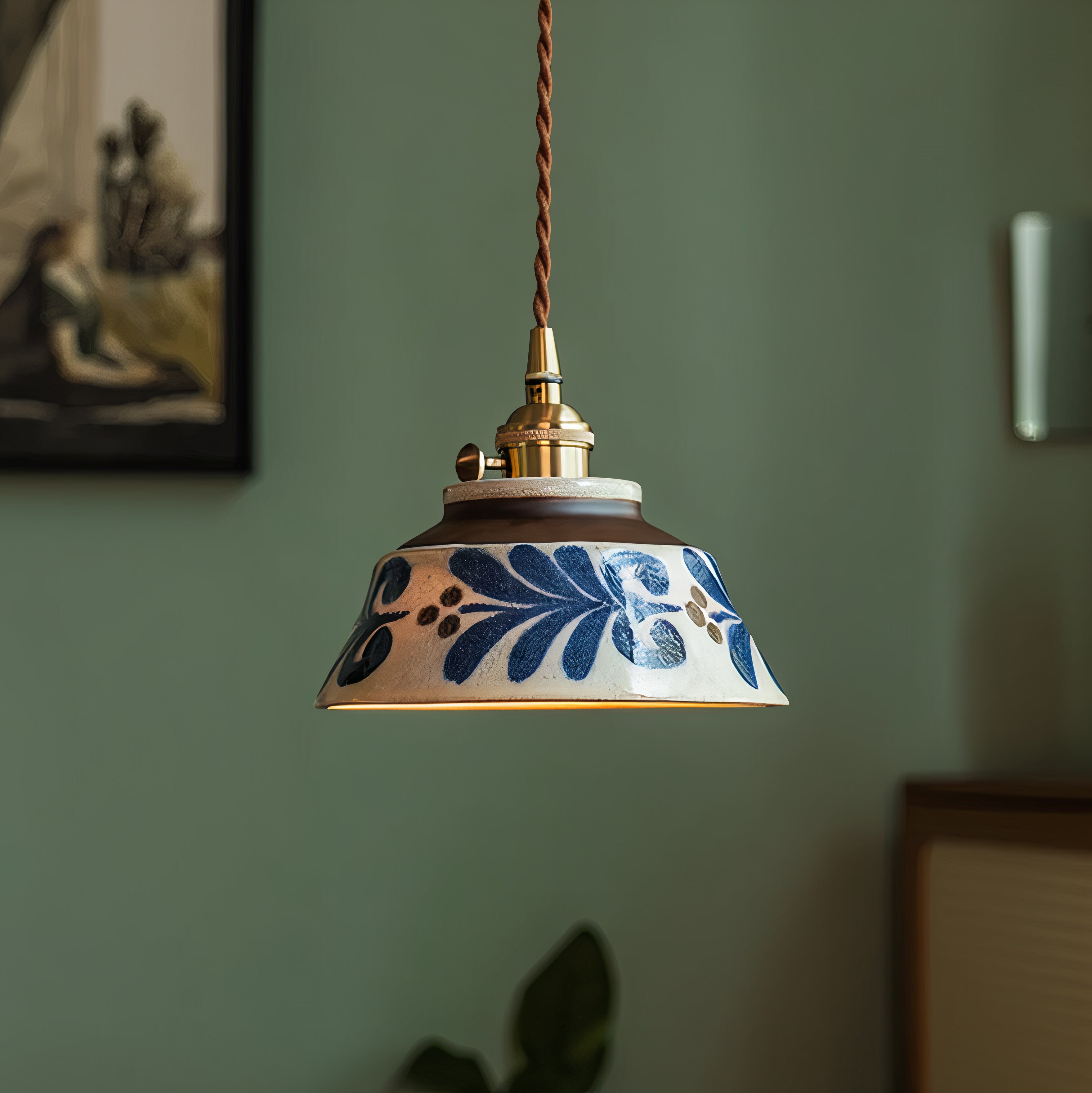 Hand-Painted Ceramic Pendant Light | Scandinavian Floral Design