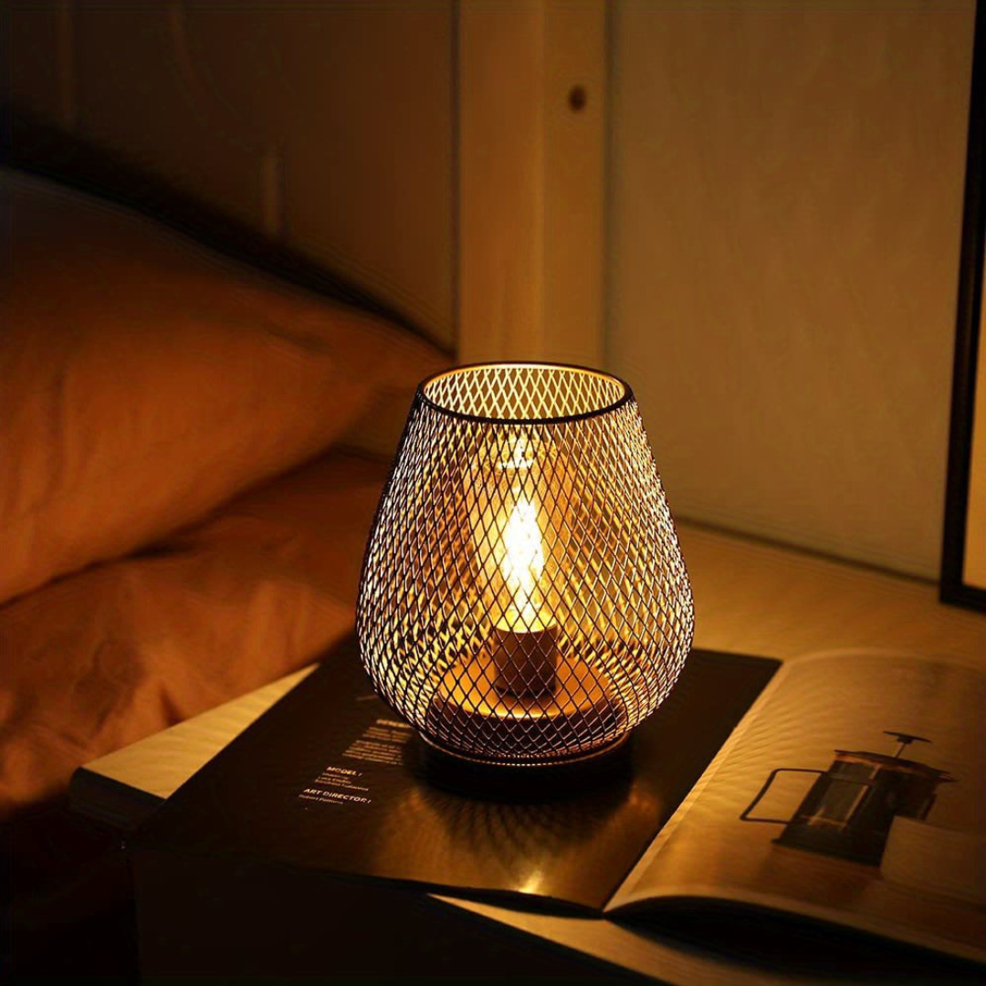 Black Metal LED Lantern | Battery Operated, Warm White Light
