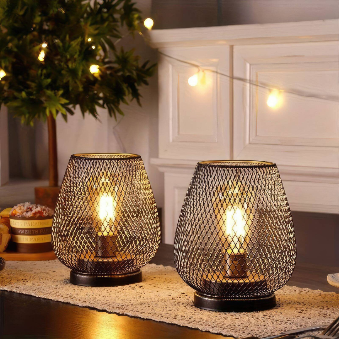 Black Metal LED Lantern | Battery Operated, Warm White Light