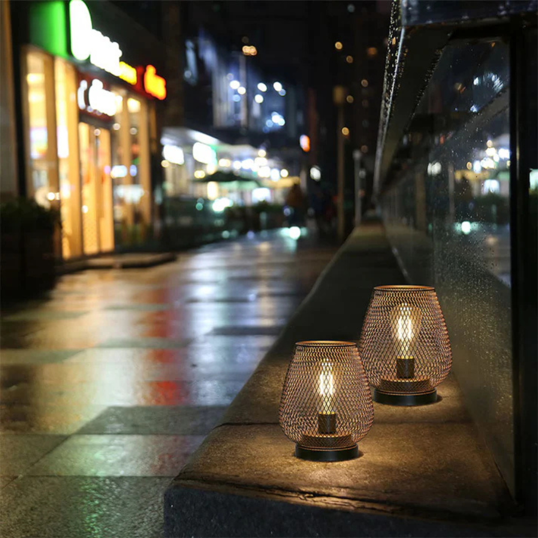 Black Metal LED Lantern | Battery Operated, Warm White Light