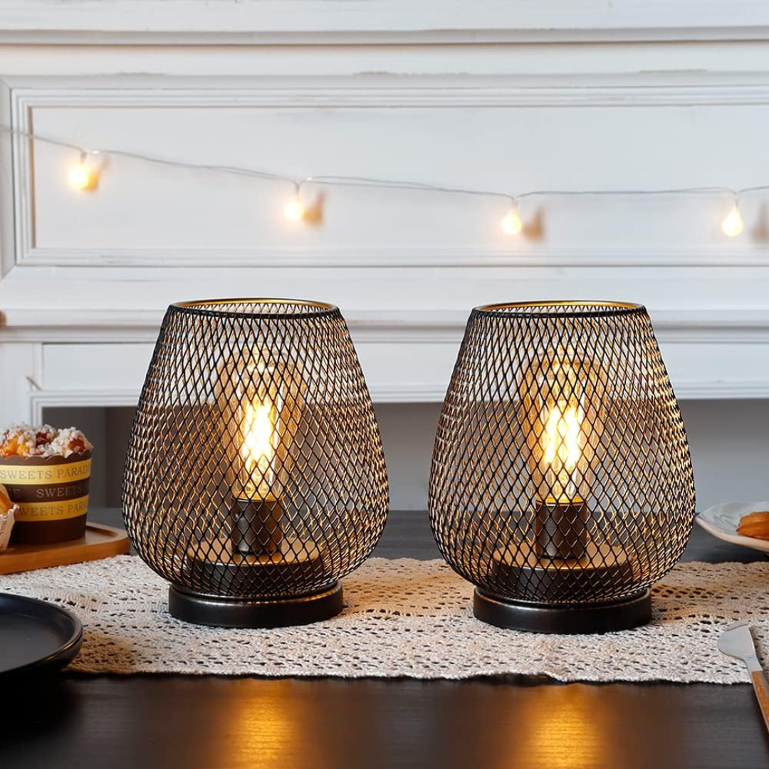 Black Metal LED Lantern | Battery Operated, Warm White Light