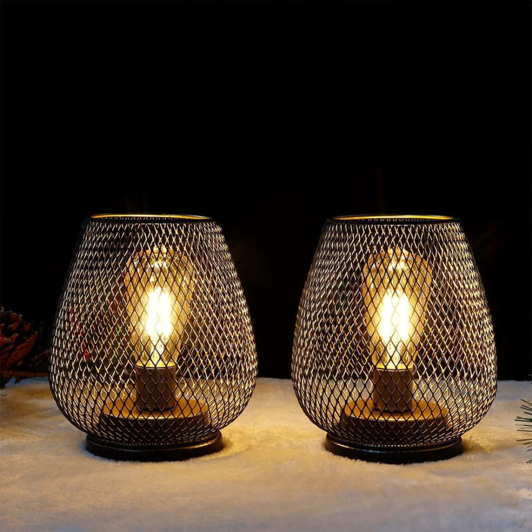 Black Metal LED Lantern | Battery Operated, Warm White Light