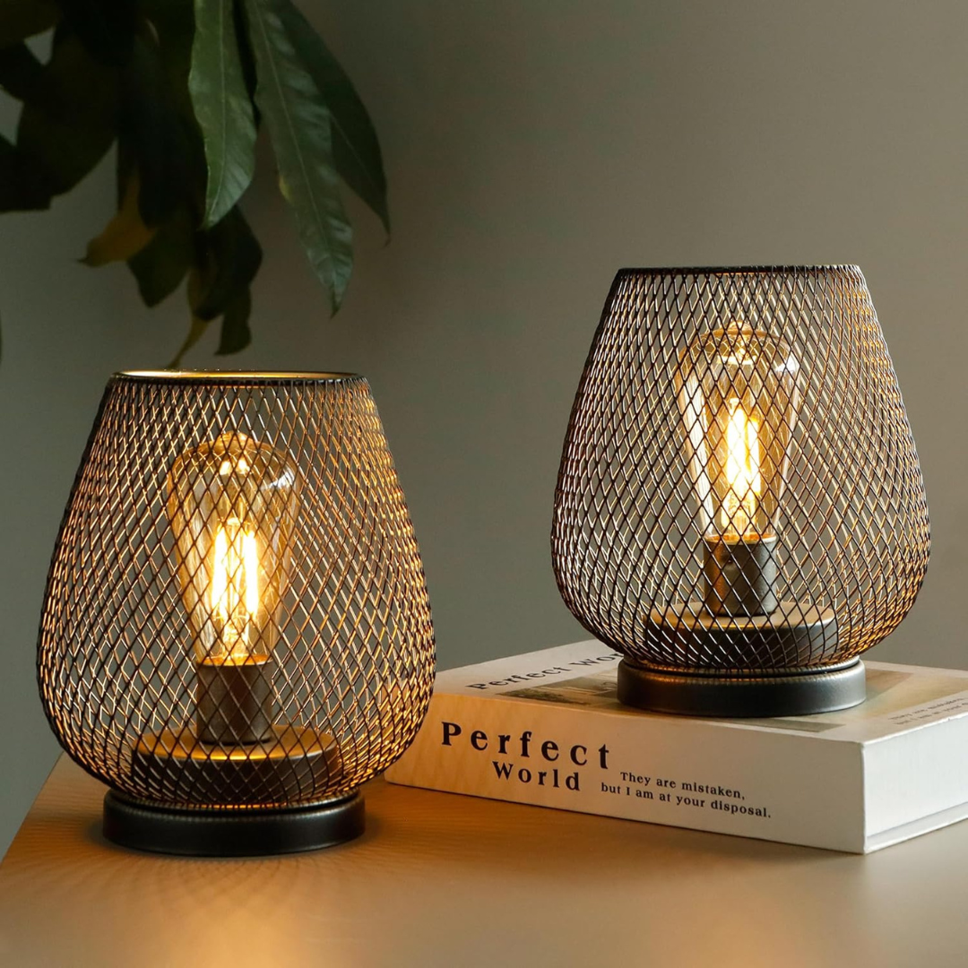 Black Metal LED Lantern | Battery Operated, Warm White Light