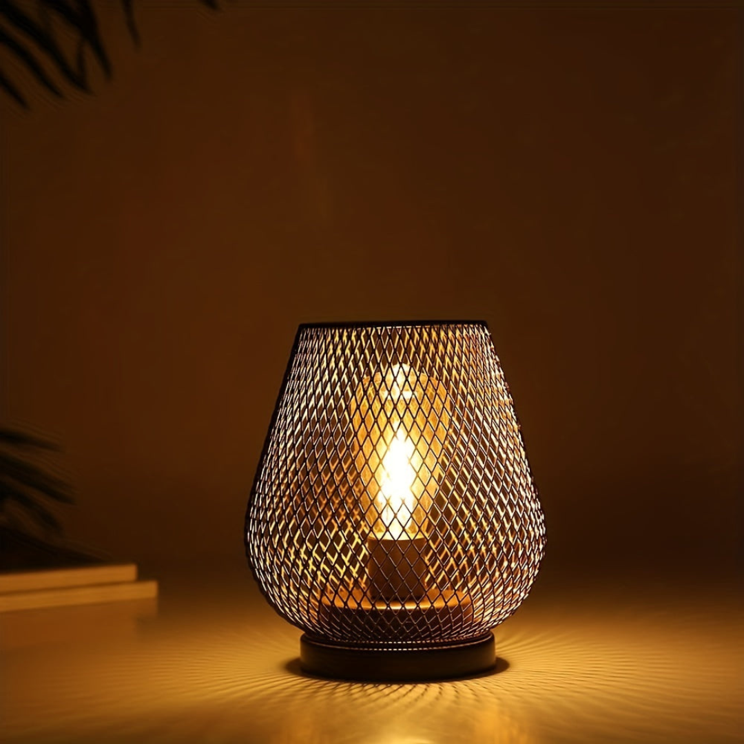Black Metal LED Lantern | Battery Operated, Warm White Light