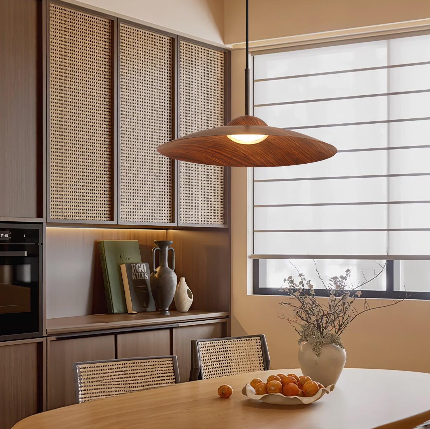 Round Pendant Light | Japandi Wood-Look, Integrated LED