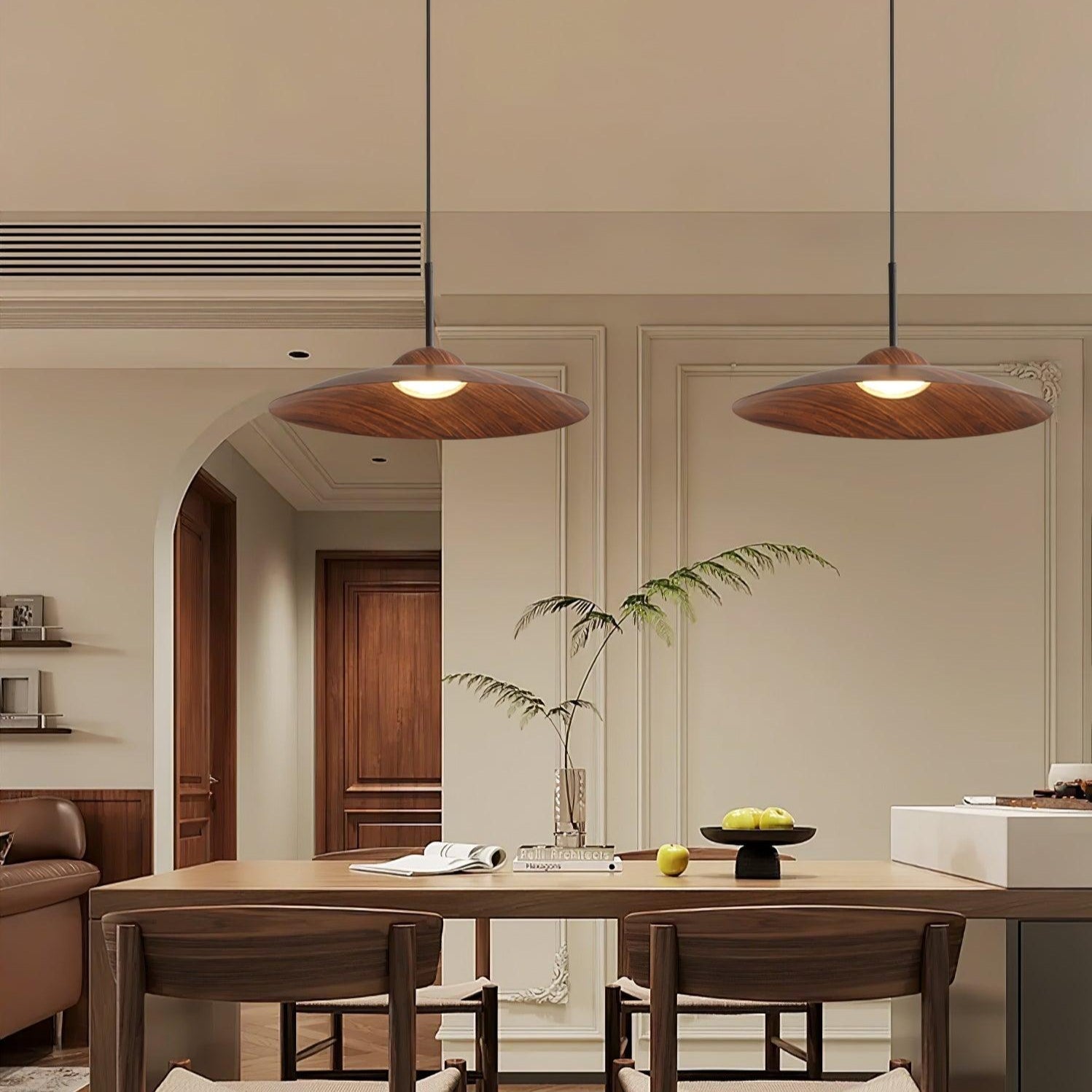 Round Pendant Light | Japandi Wood-Look, Integrated LED