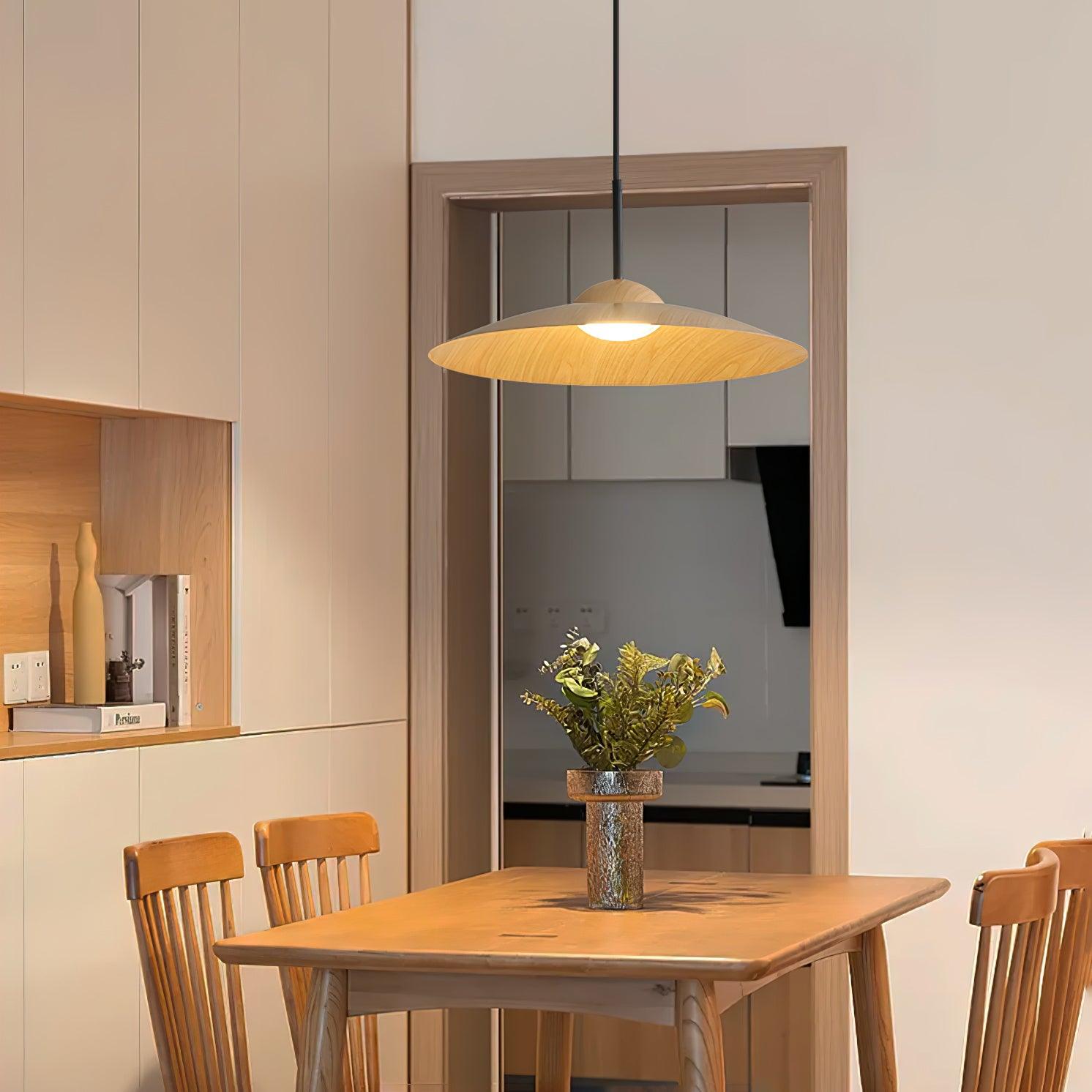 Round Pendant Light | Japandi Wood-Look, Integrated LED