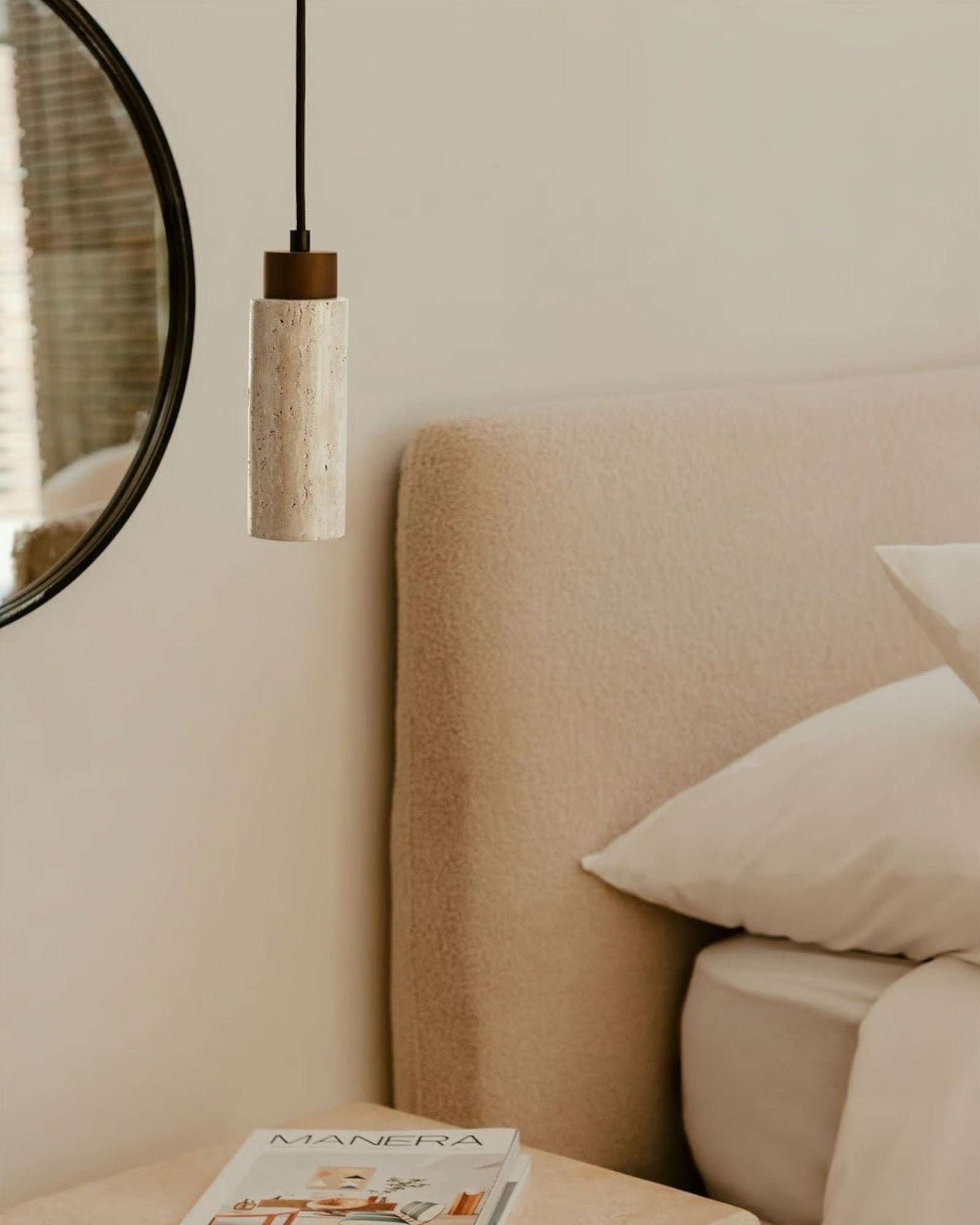 Travertine Stone Pendant Light | Wabi-Sabi, GU10, Adjustable Cable