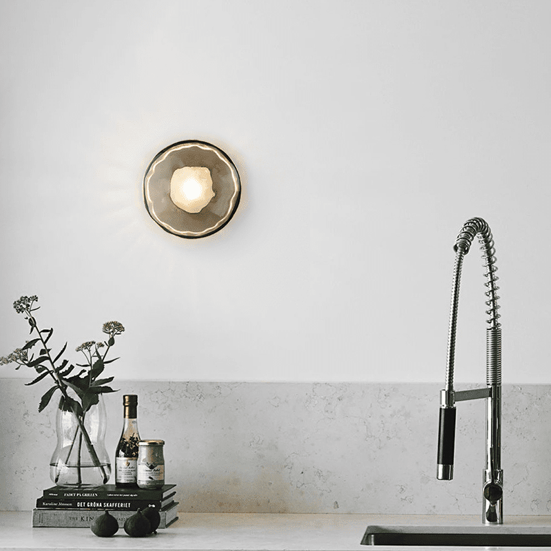 Nordic Round Glass Wall Sconce | Rippled Mouth-Blown Glass