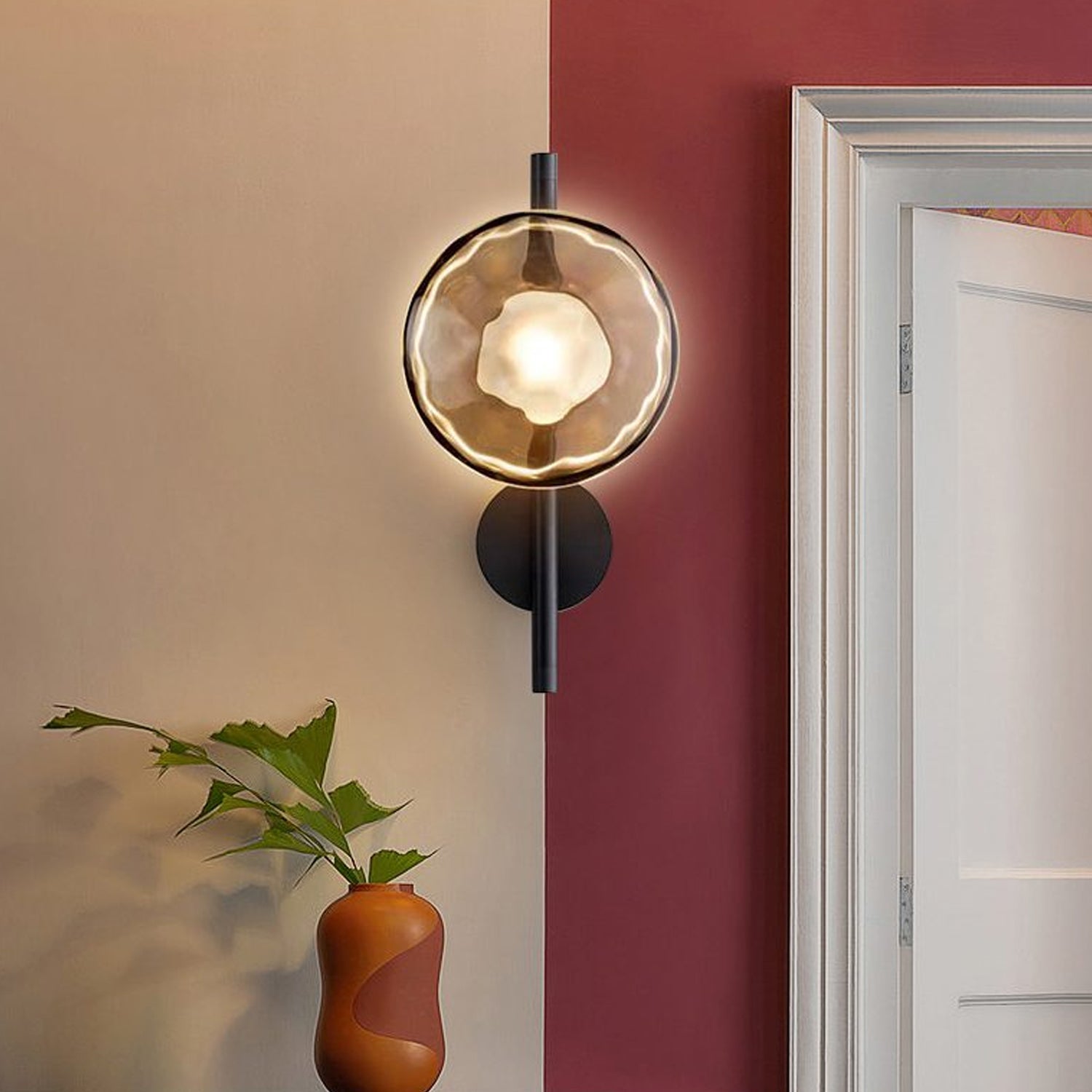 Nordic Round Glass Wall Sconce | Rippled Mouth-Blown Glass