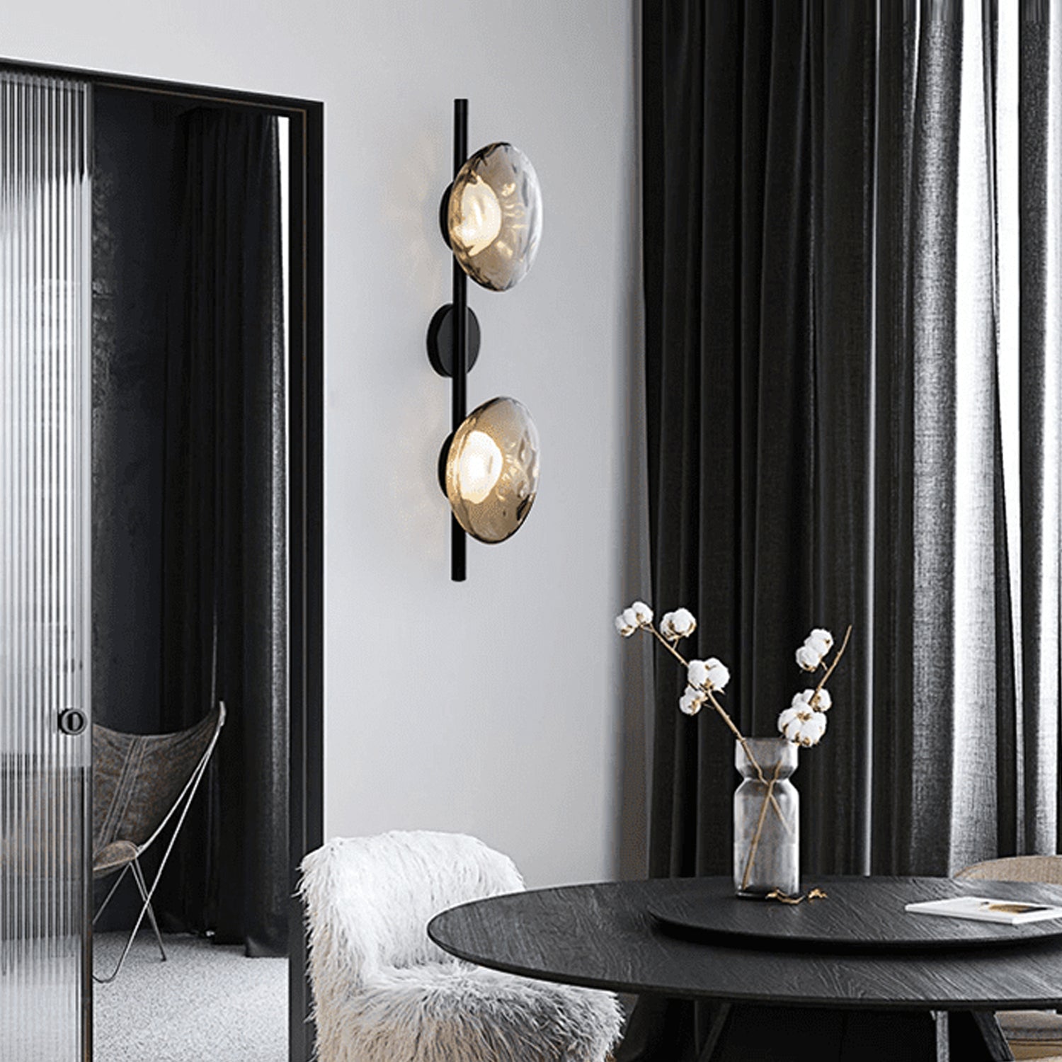 Nordic Round Glass Wall Sconce | Rippled Mouth-Blown Glass