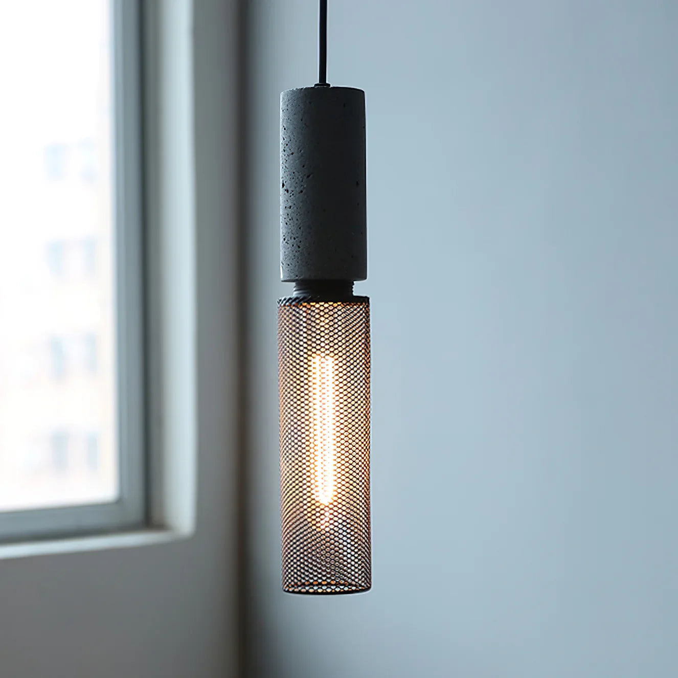 Concrete Mesh Pendant Light | Industrial Wire Cage, E27