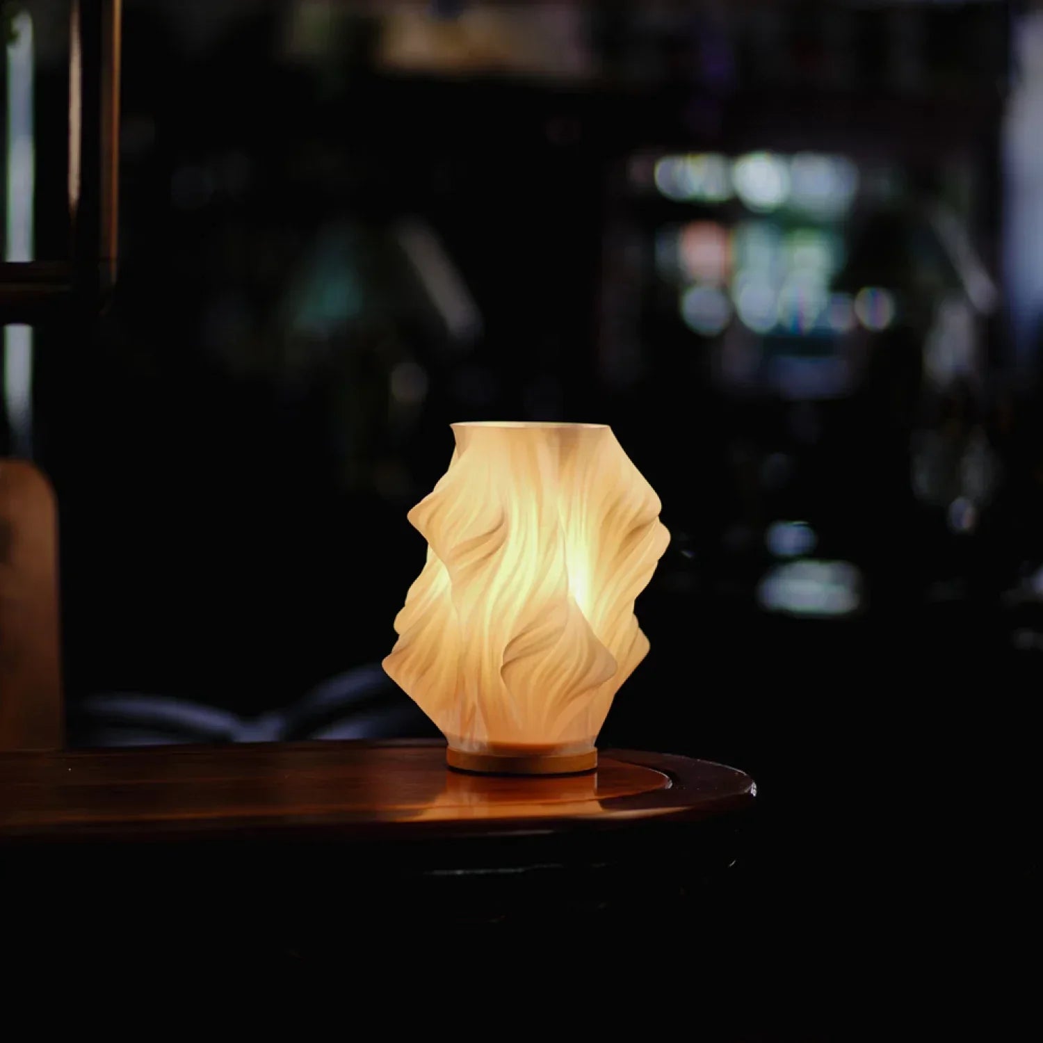 Sculptural LED Table Lamp | Wood Base, Dimmable, USB Powered