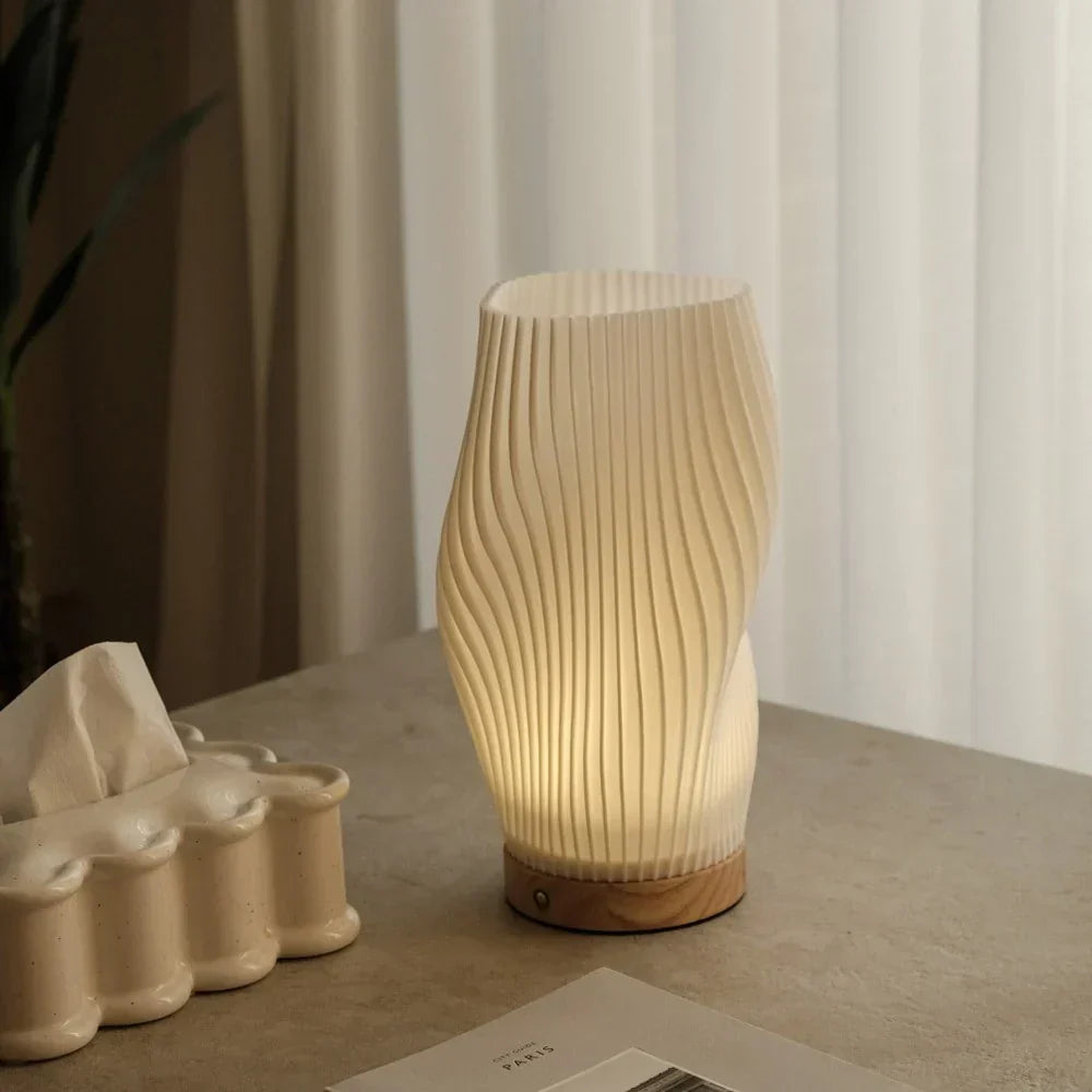 Sculptural LED Table Lamp | Wood Base, Dimmable, USB Powered