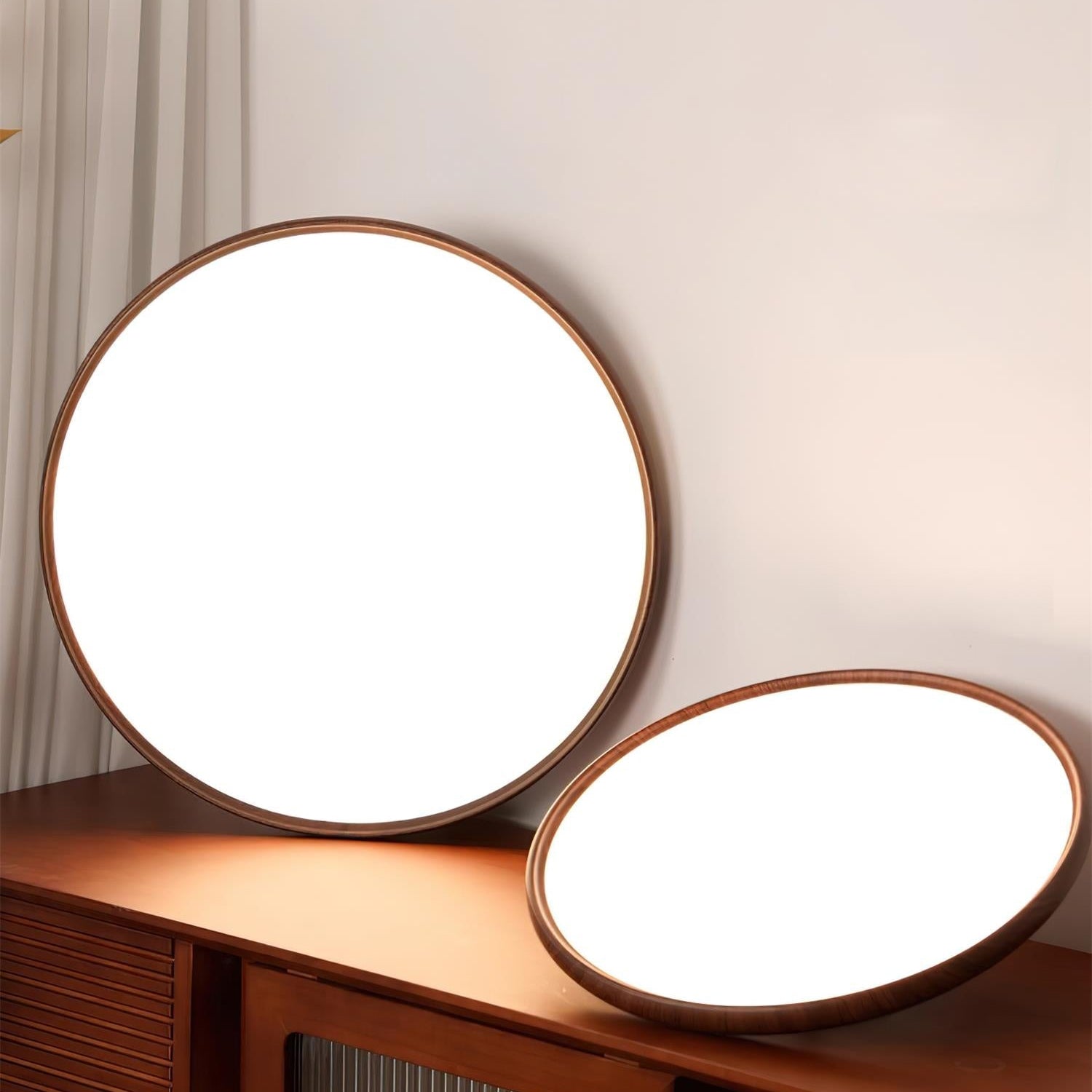 Round Flush Ceiling Light | Wood-Effect Frame, 3000K Warm White