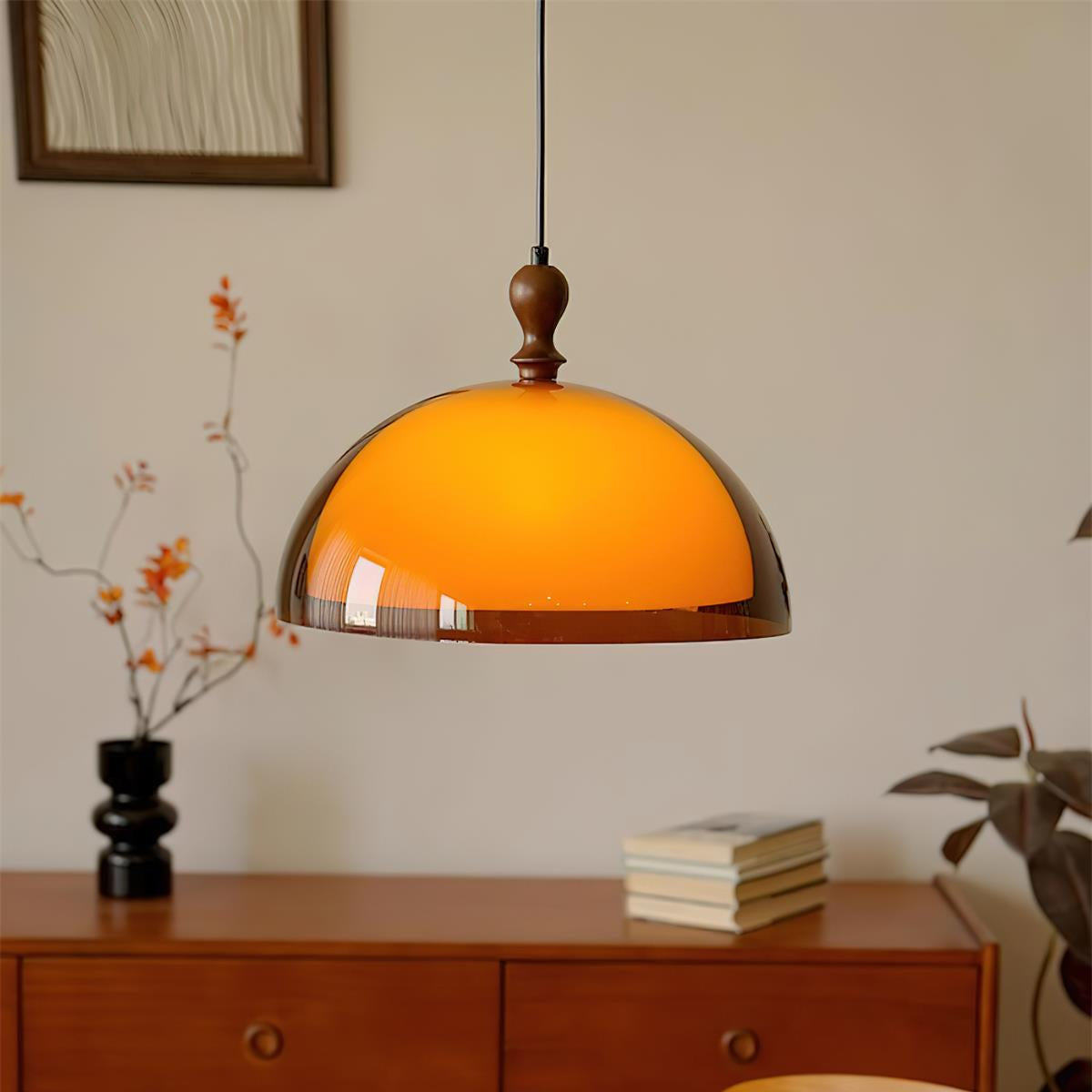 Walnut Wood Dome Pendant Light | Modern Japandi, E27