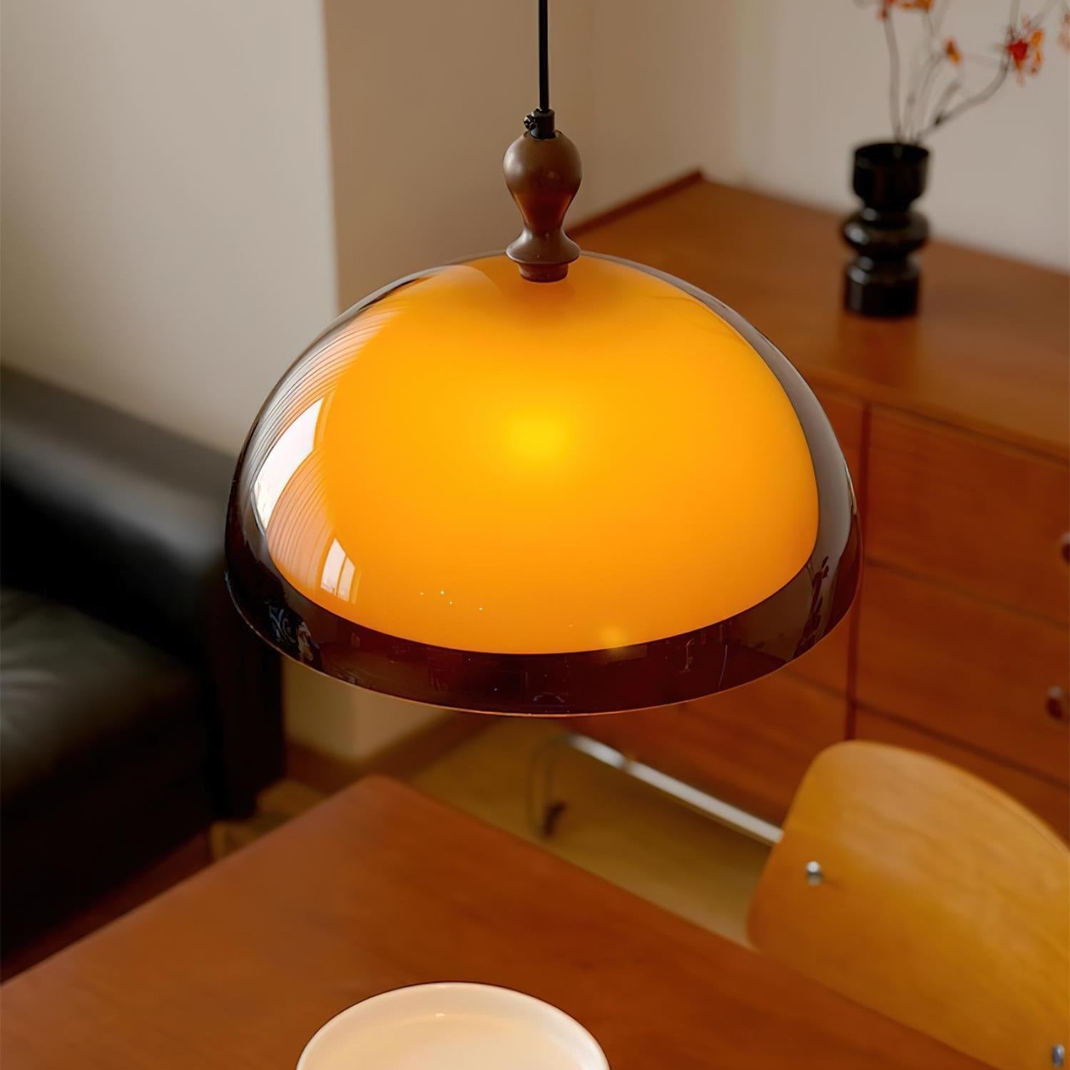 Walnut Wood Dome Pendant Light | Modern Japandi, E27
