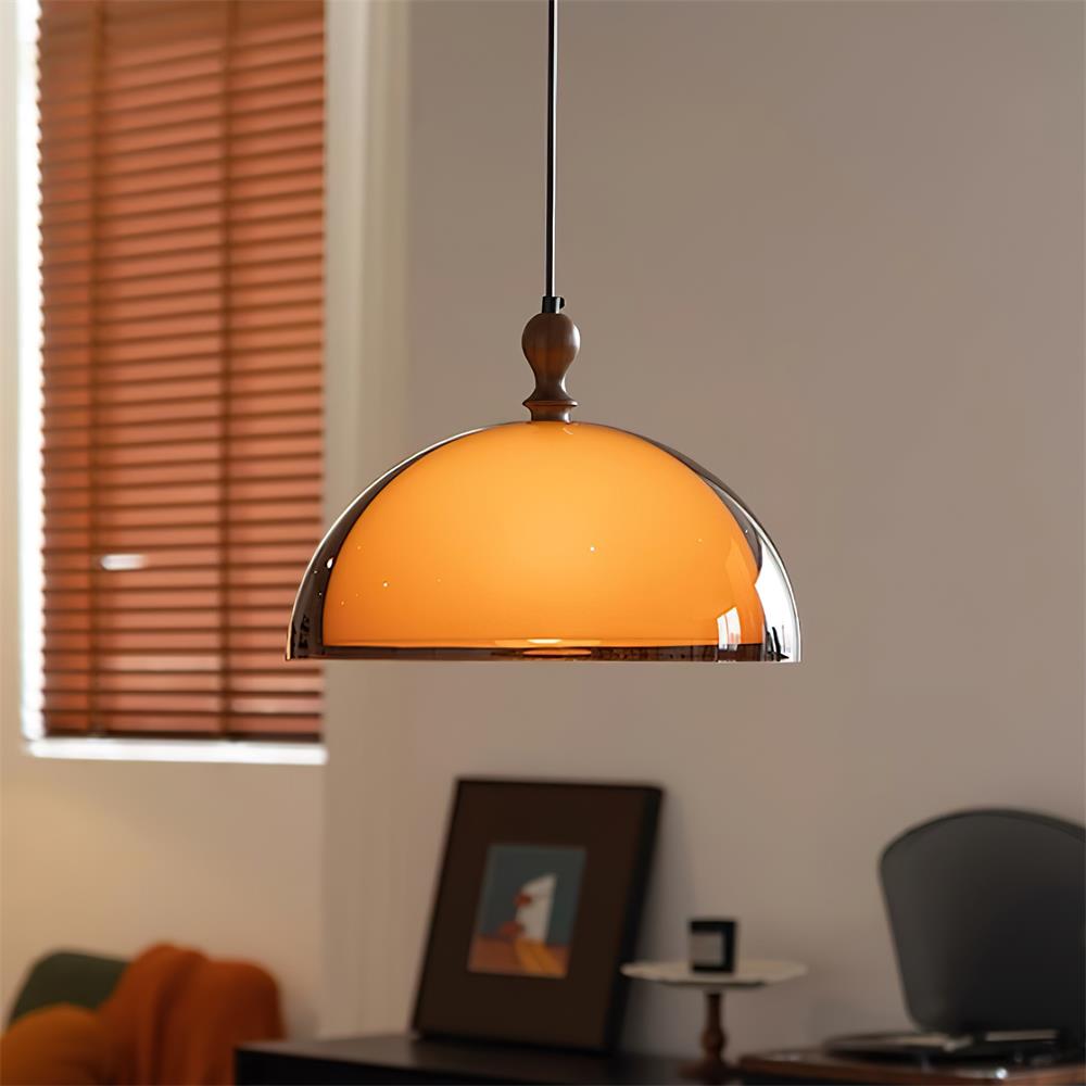 Walnut Wood Dome Pendant Light | Modern Japandi, E27