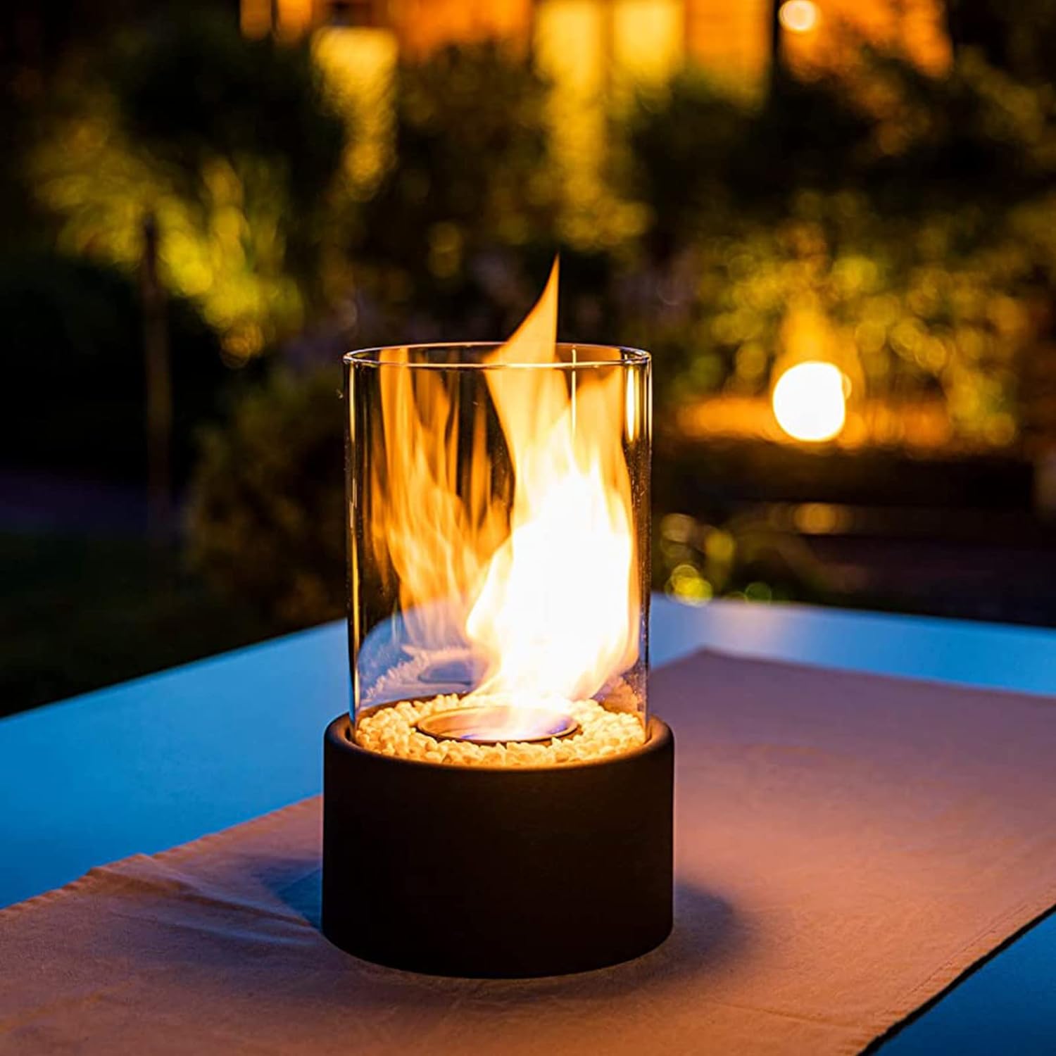 Round Oil Lamp | Glass and Metal, Open Flame Table Décor