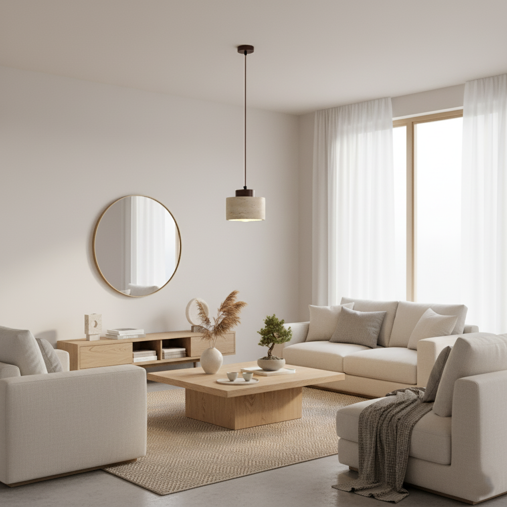 Travertine Stone Wall Light | Nordic Minimalist, Warm White LED