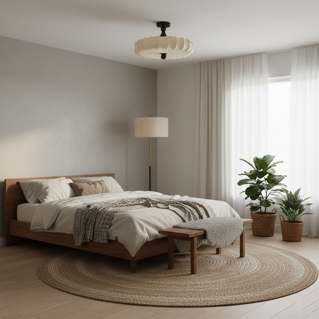 Floral Relief Fabric Ceiling Light | Walnut Wood, Warm White LED