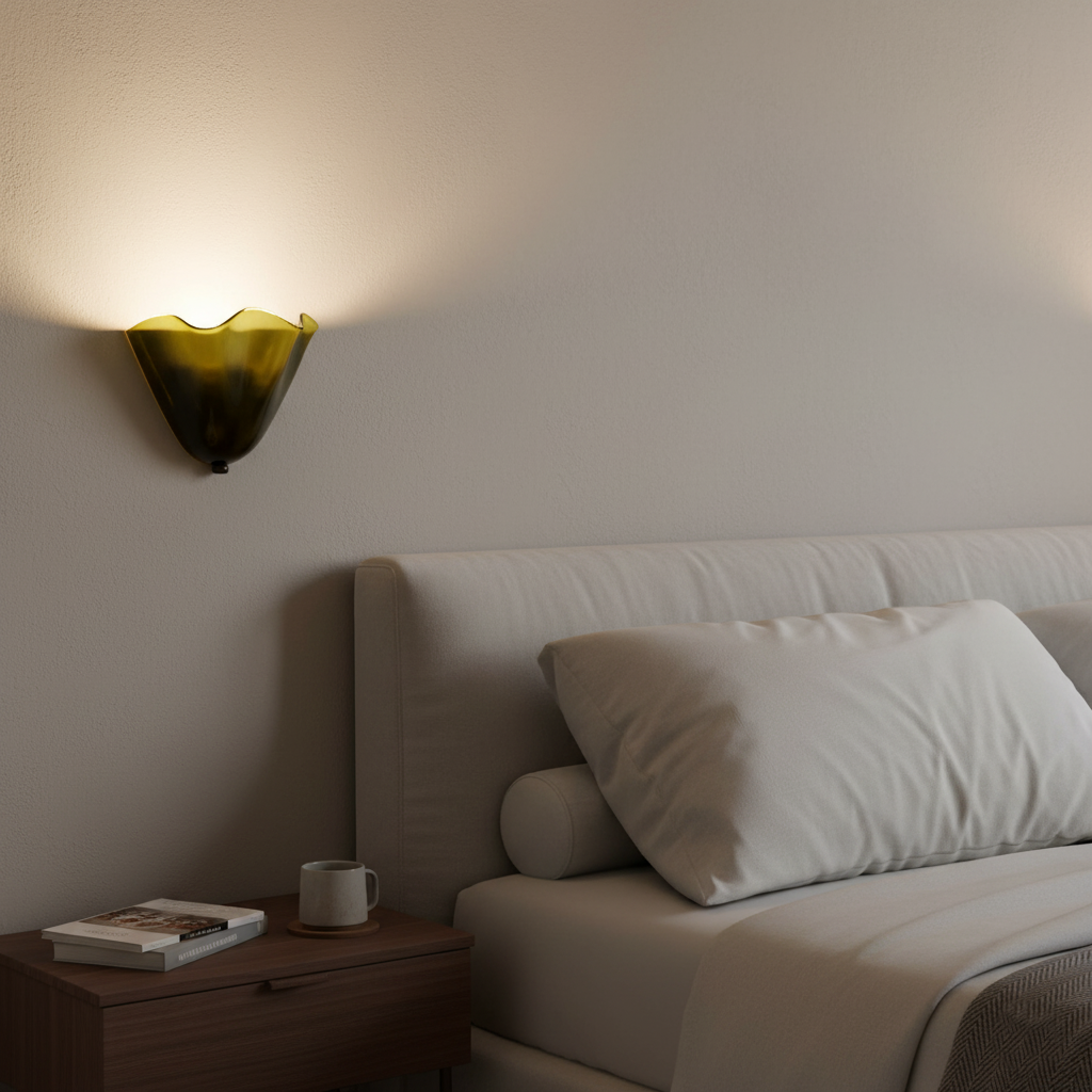 Retro Glass Shell Wall Sconce | French Art Deco Style, Iron Base