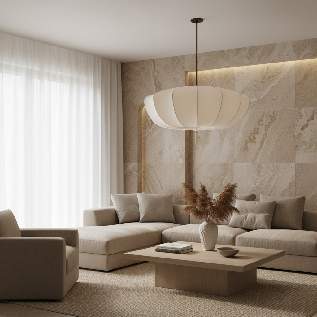 Fabric Pendant Light | Wabi-Sabi Cream, E27 Adjustable Height