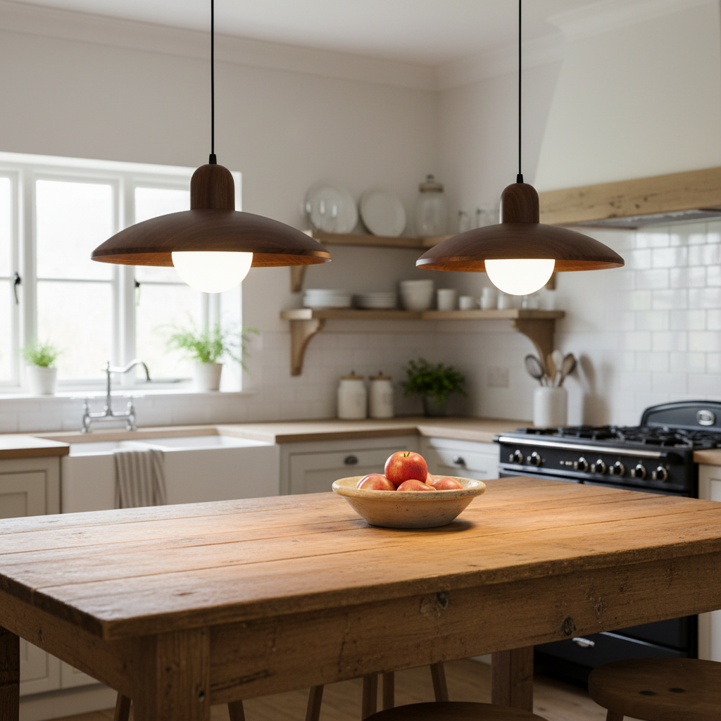 Wabi-Sabi Walnut Pendant Light | Japandi Style, E27 Warm White