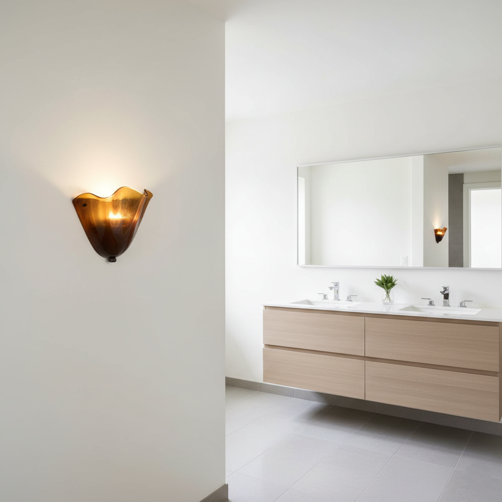 Retro Glass Shell Wall Sconce | French Art Deco Style, Iron Base