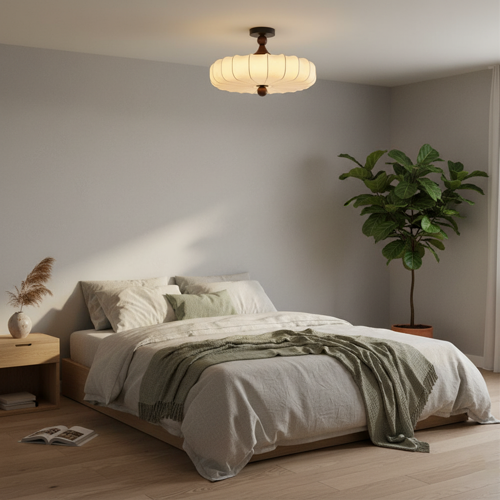 Floral Relief Fabric Ceiling Light | Walnut Wood, Warm White LED