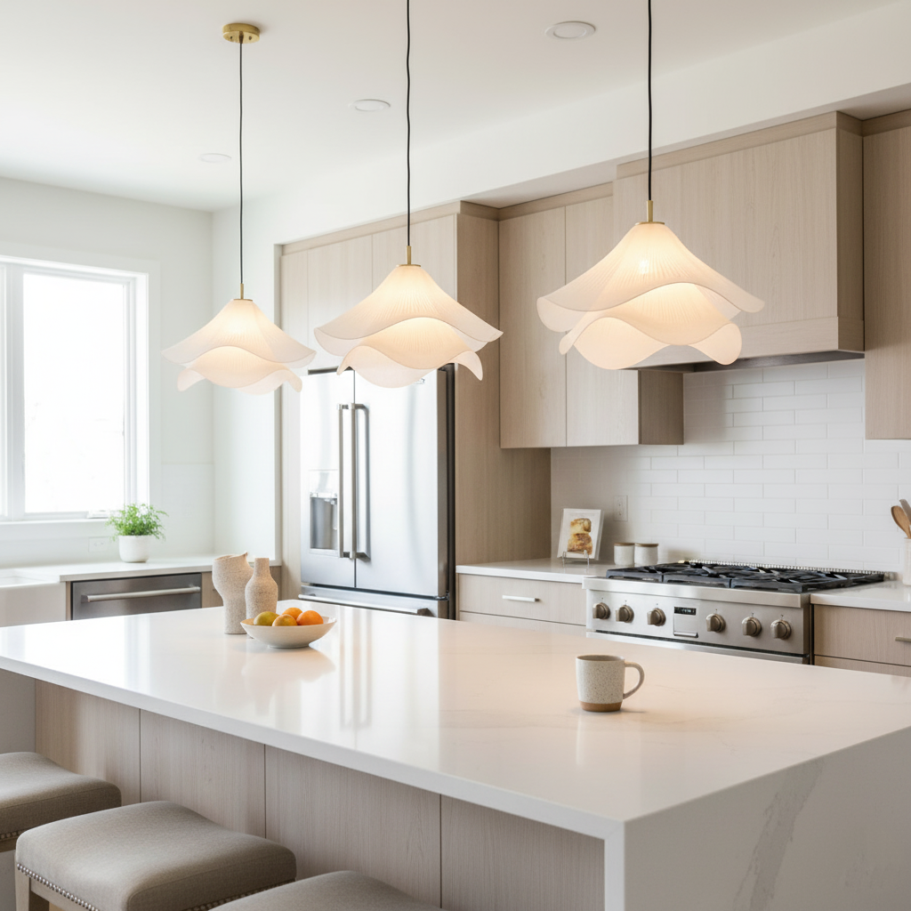 Japandi Fabric Pendant Light | Soft Ambient Glow, Iron Frame