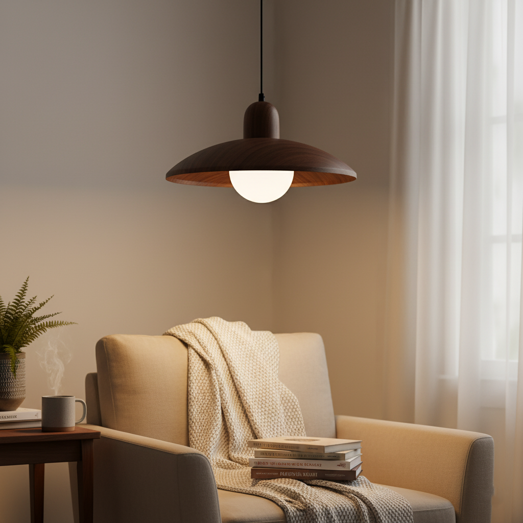 Wabi-Sabi Walnut Pendant Light | Japandi Style, E27 Warm White