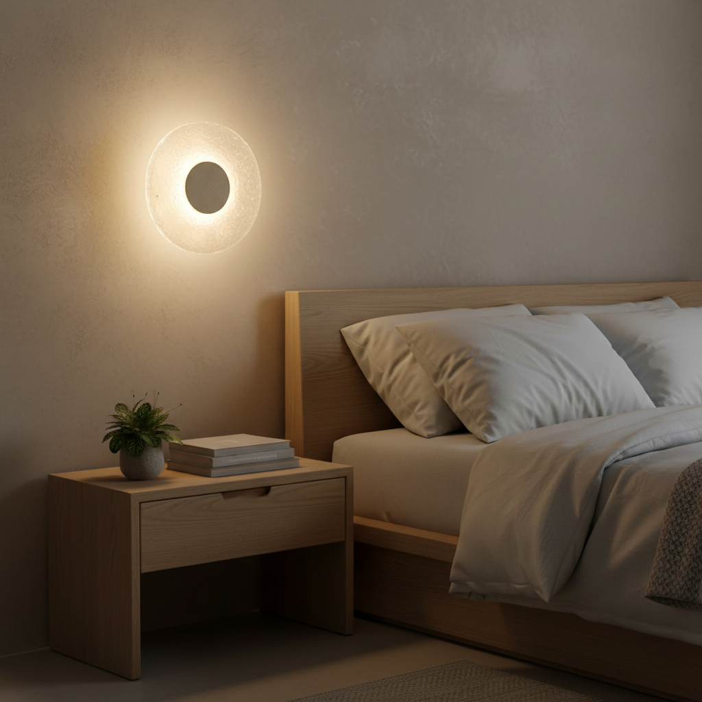 Travertine Wall Lamp | Acrylic Shade, Minimalist Round Design